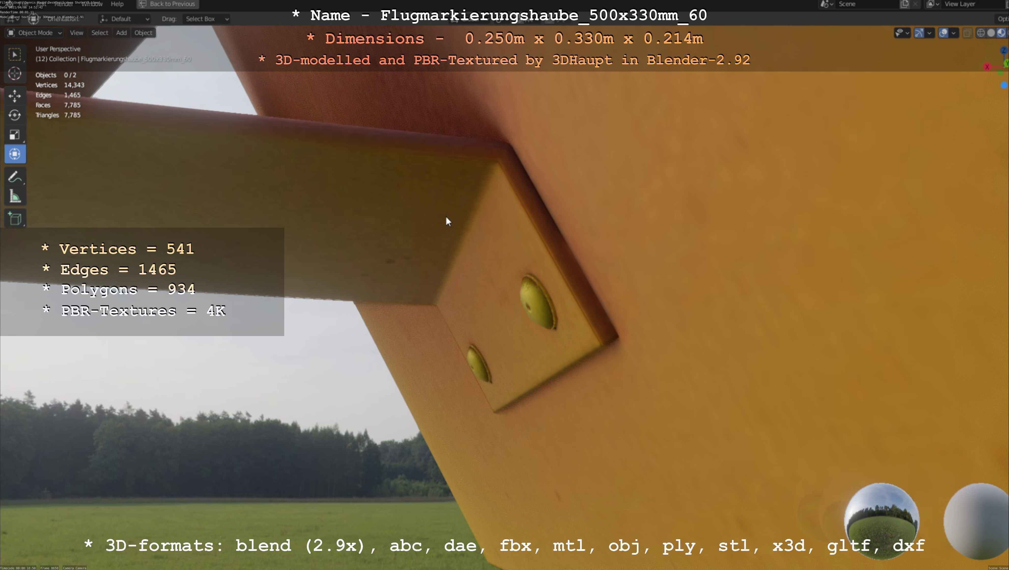Flugmarkierungshaube 500x330mm 60 Low-poly 3D model_3