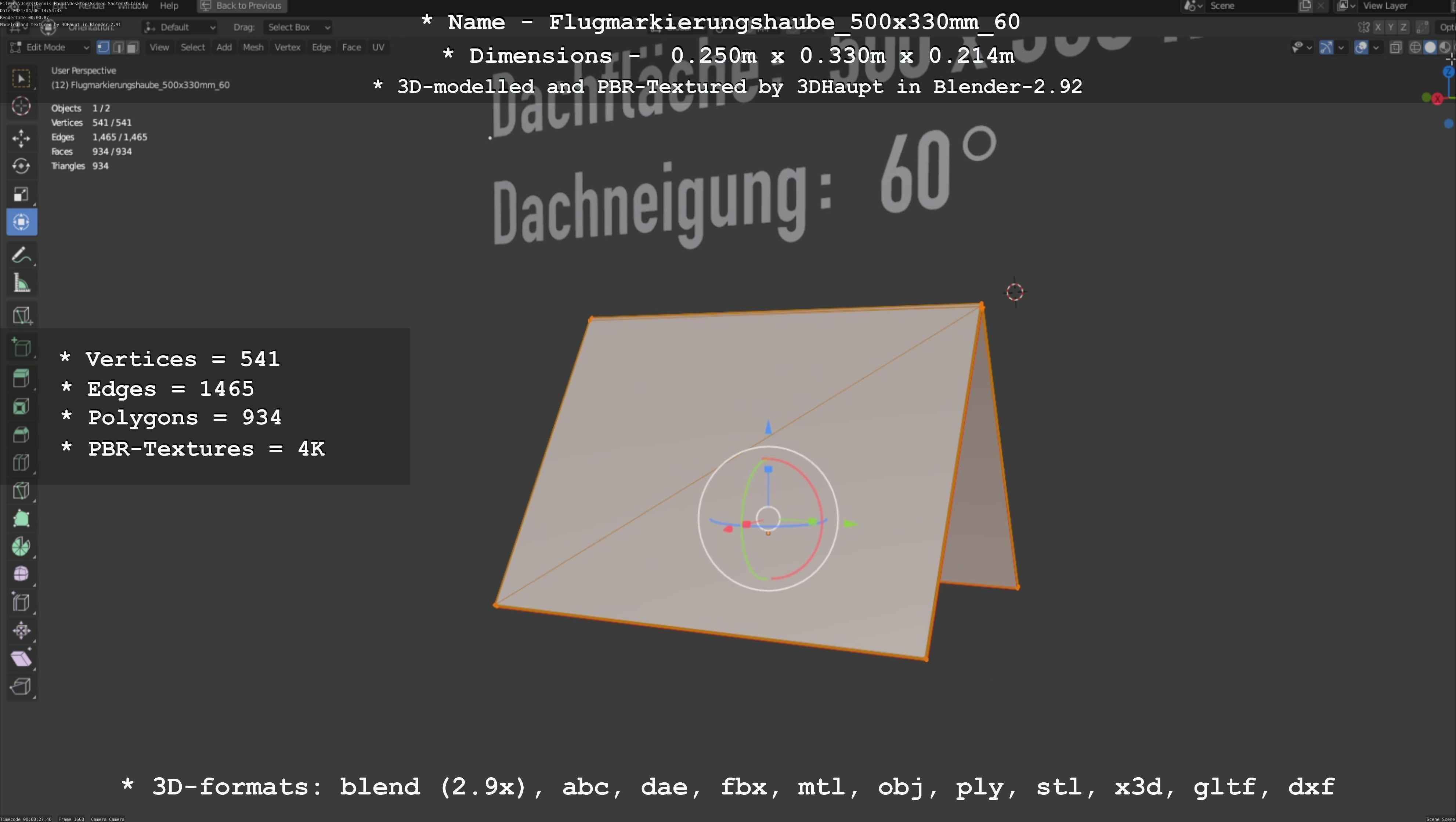 Flugmarkierungshaube 500x330mm 60 Low-poly 3D model_115