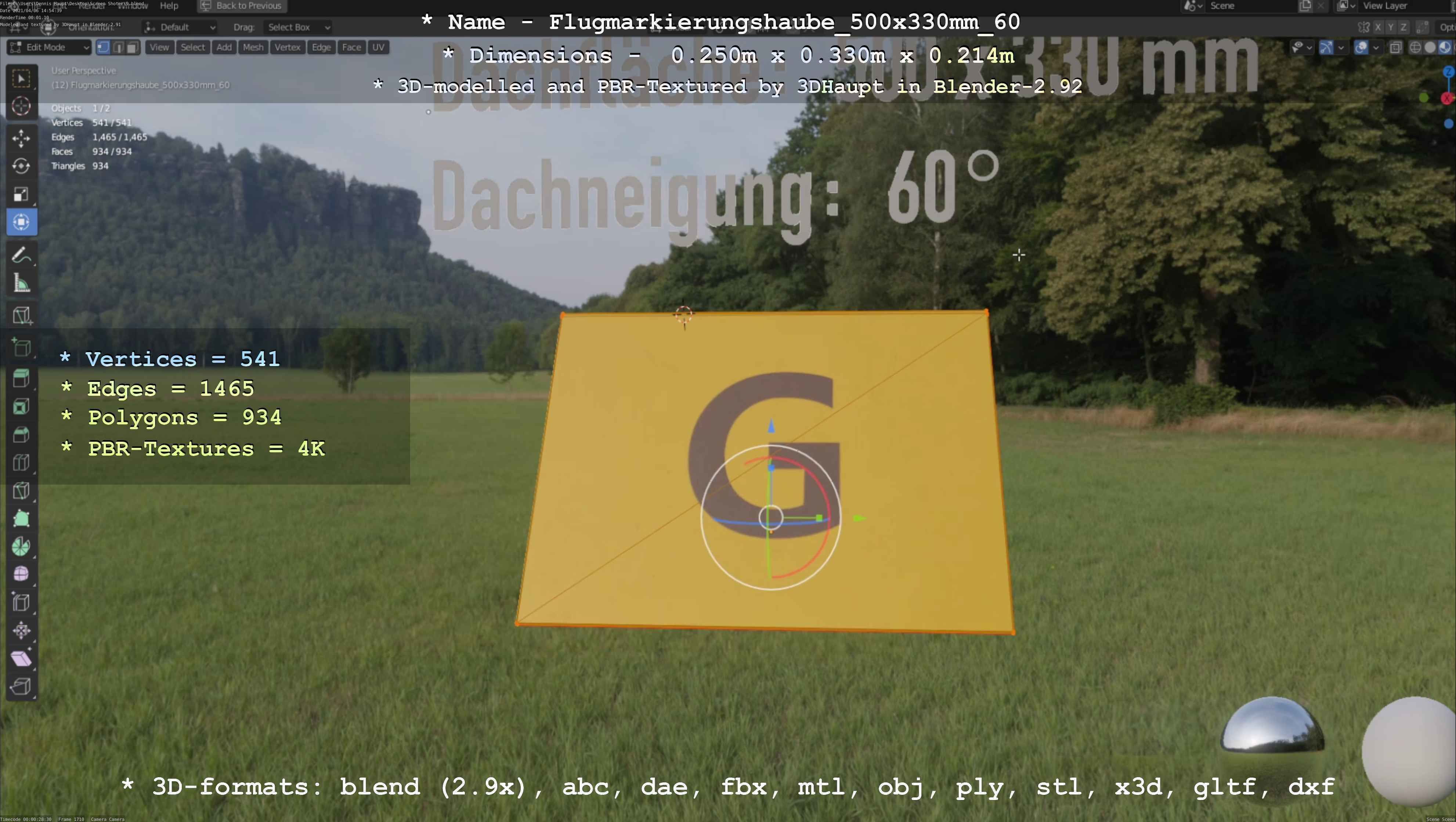 Flugmarkierungshaube 500x330mm 60 Low-poly 3D model_120