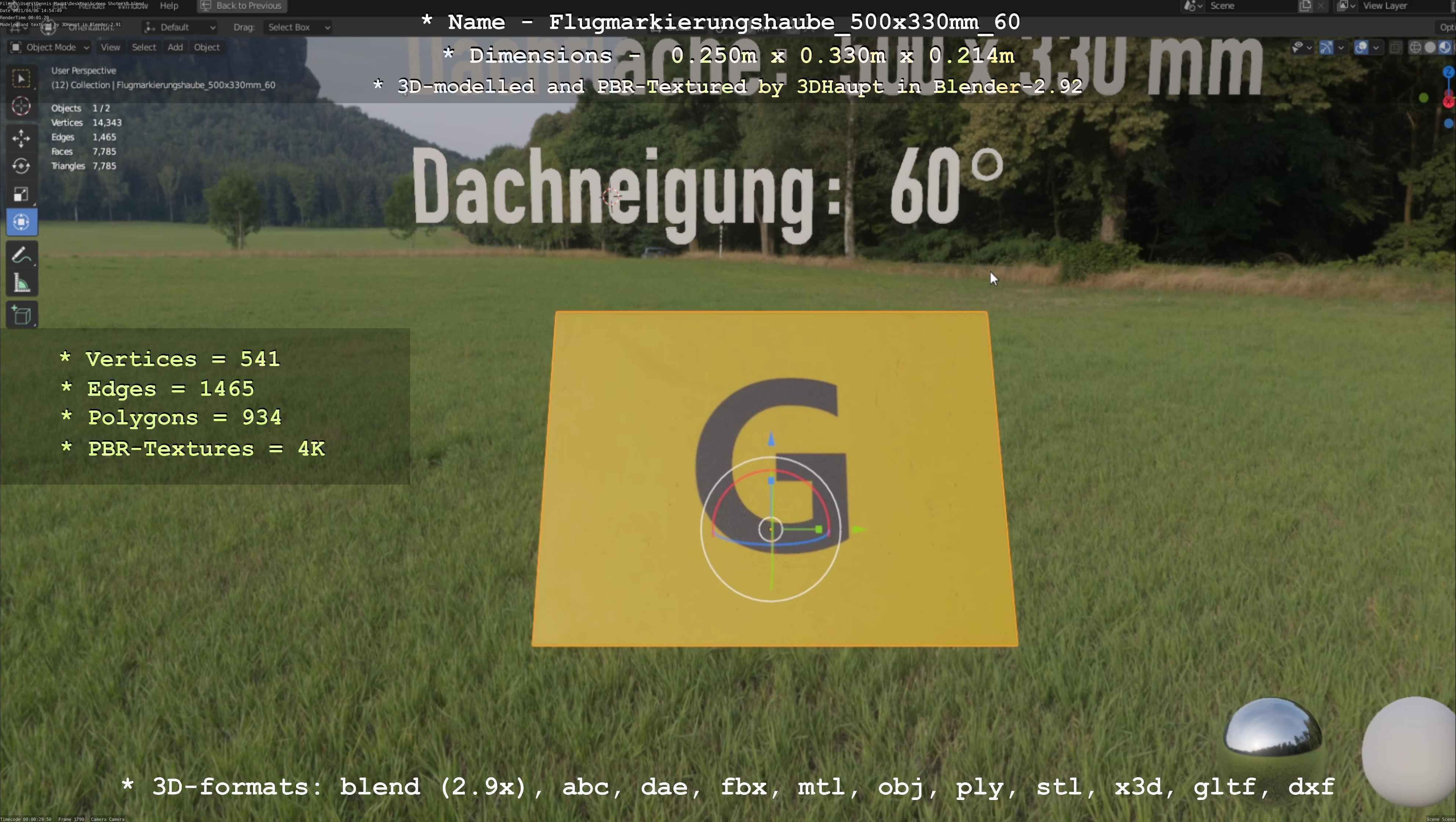 Flugmarkierungshaube 500x330mm 60 Low-poly 3D model_122