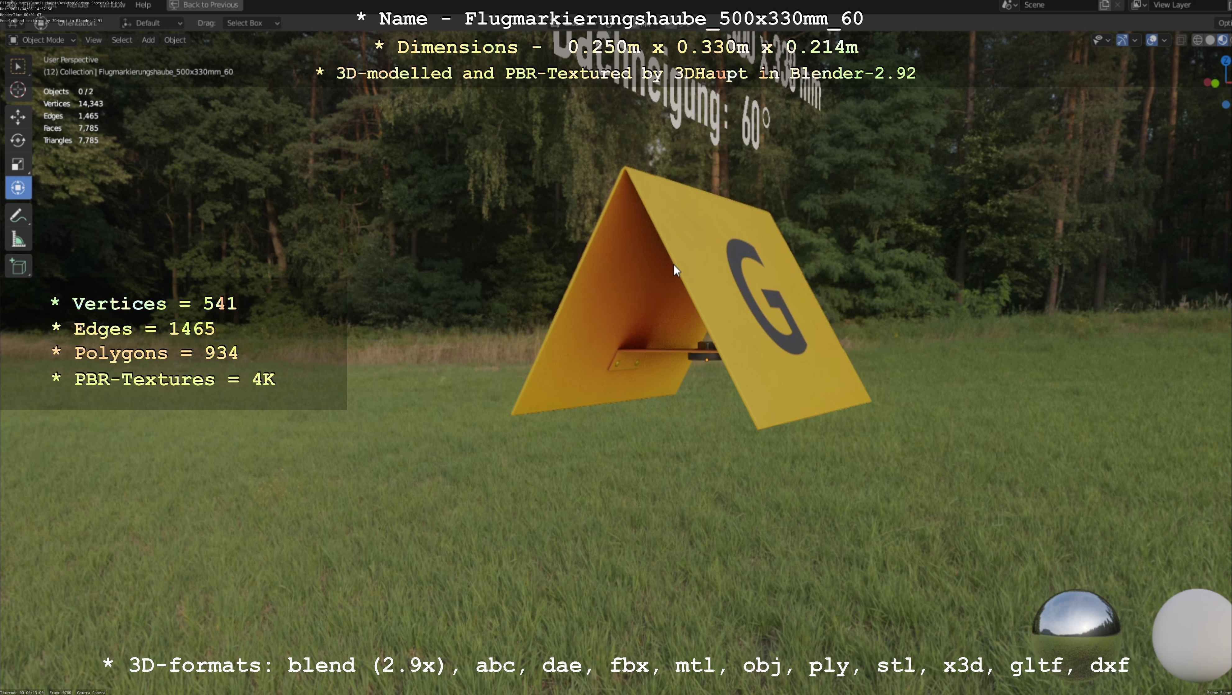 Flugmarkierungshaube 500x330mm 60 Low-poly 3D model_4