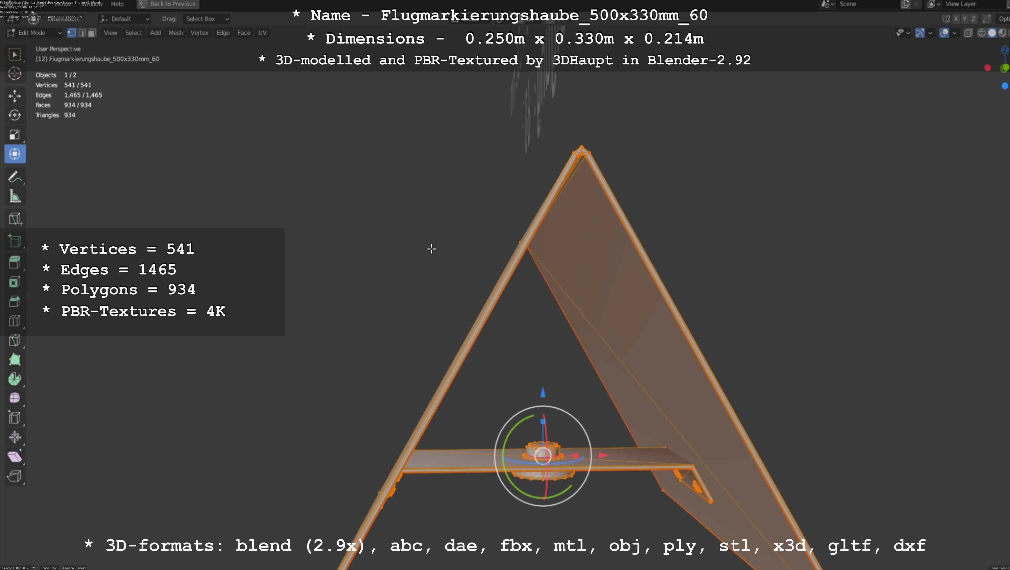 Flugmarkierungshaube 500x330mm 60 Low-poly 3D model_12