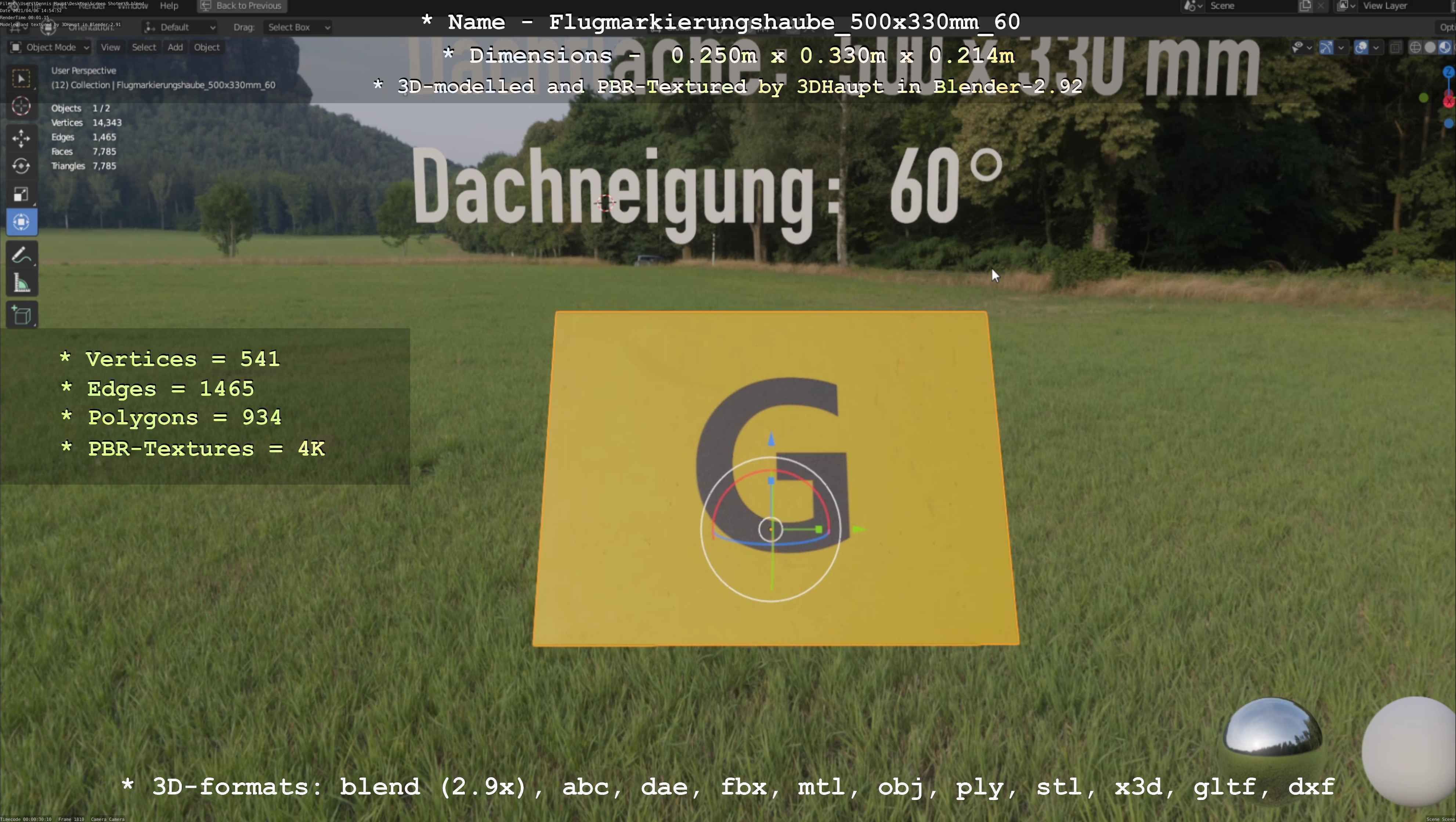 Flugmarkierungshaube 500x330mm 60 Low-poly 3D model_124