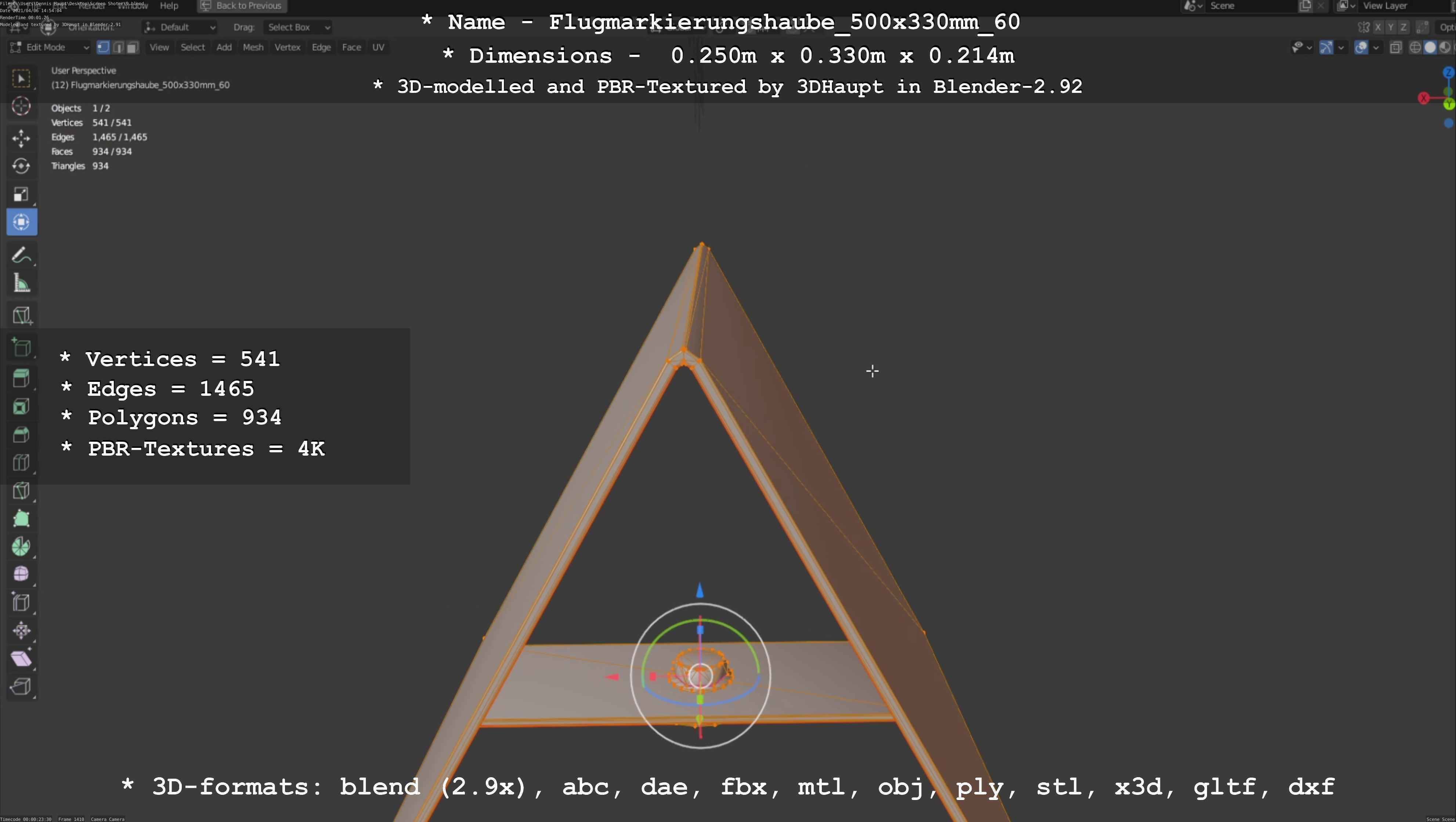 Flugmarkierungshaube 500x330mm 60 Low-poly 3D model_105
