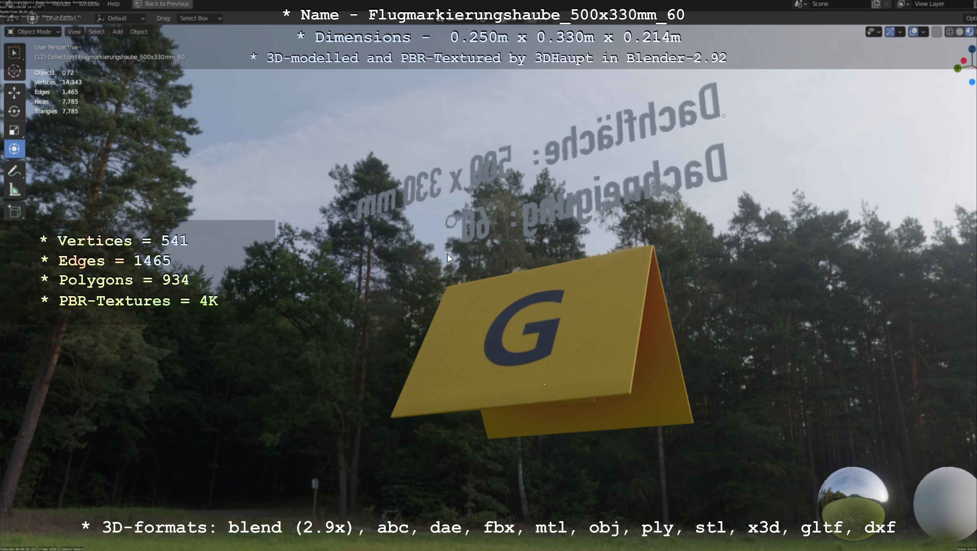 Flugmarkierungshaube 500x330mm 60 Low-poly 3D model_23