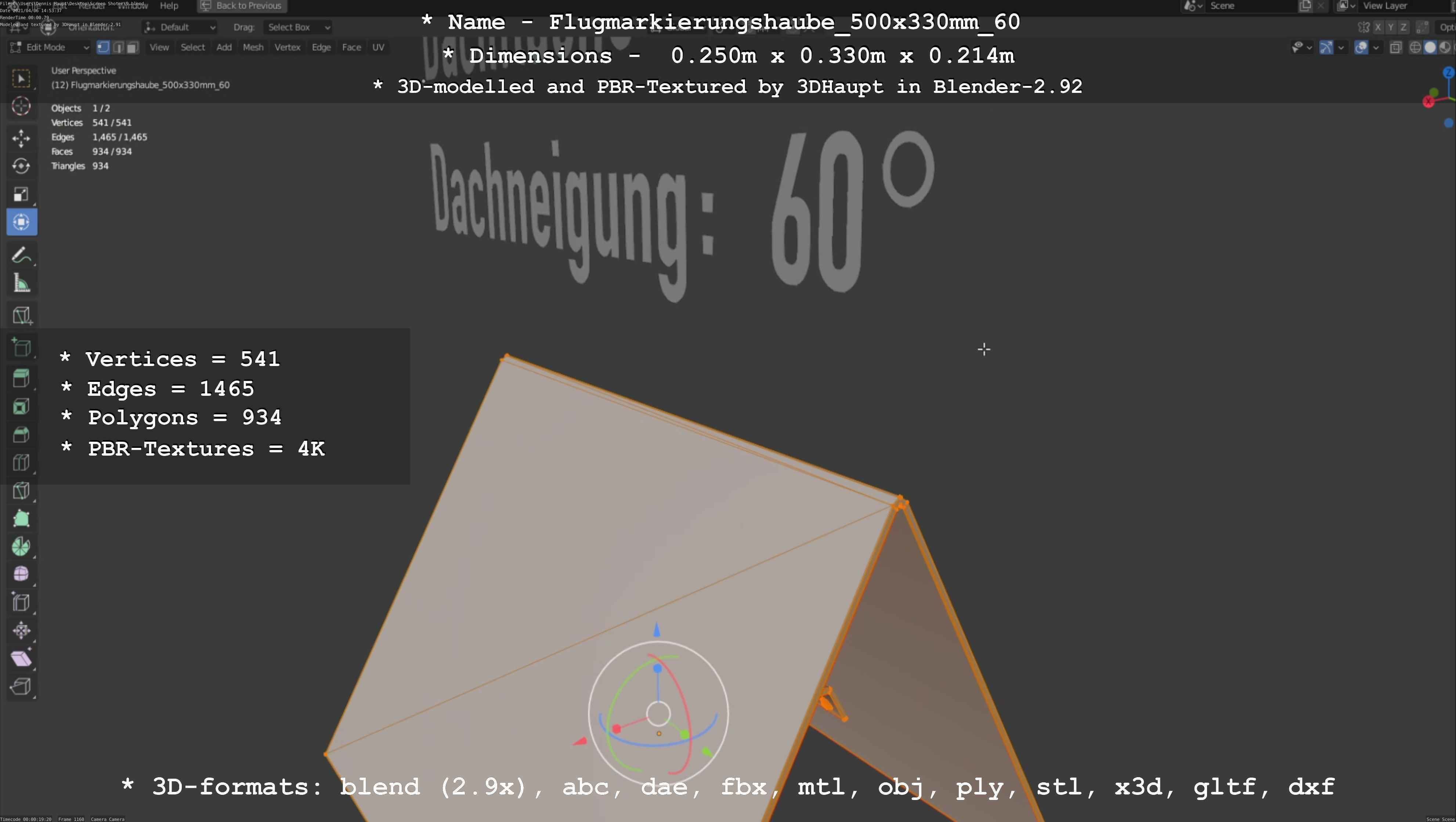 Flugmarkierungshaube 500x330mm 60 Low-poly 3D model_8
