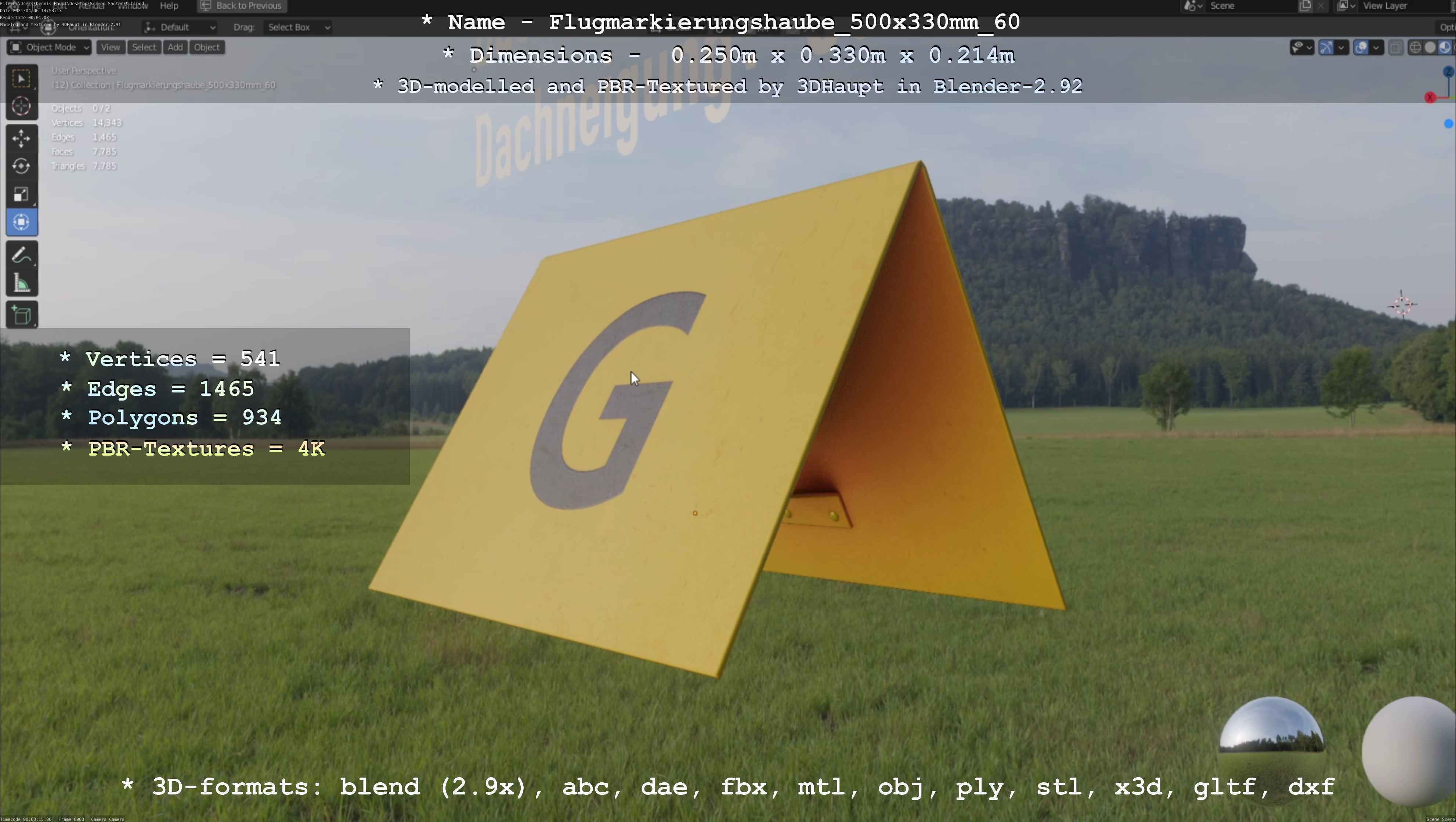 Flugmarkierungshaube 500x330mm 60 Low-poly 3D model_89
