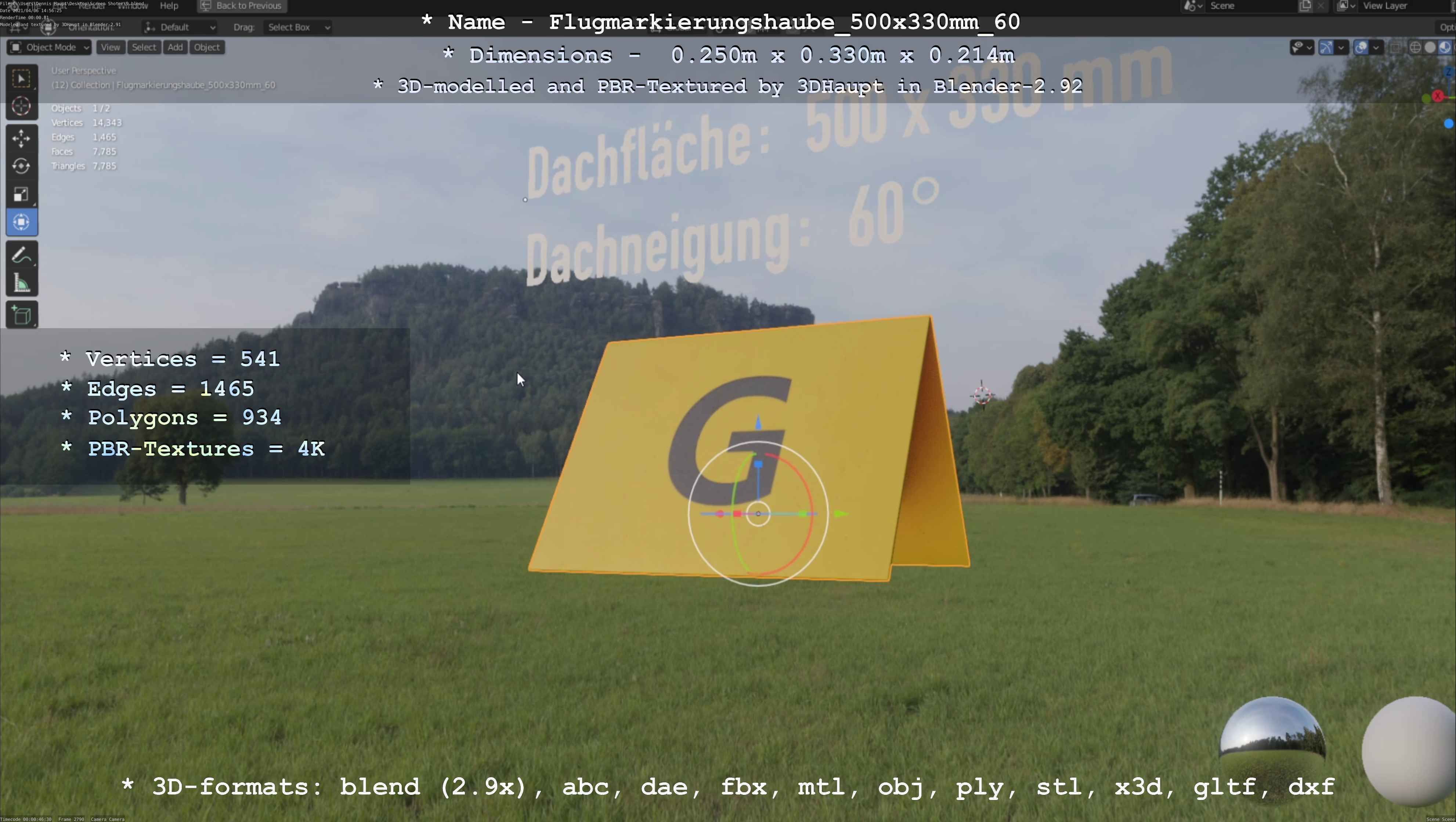 Flugmarkierungshaube 500x330mm 60 Low-poly 3D model_56