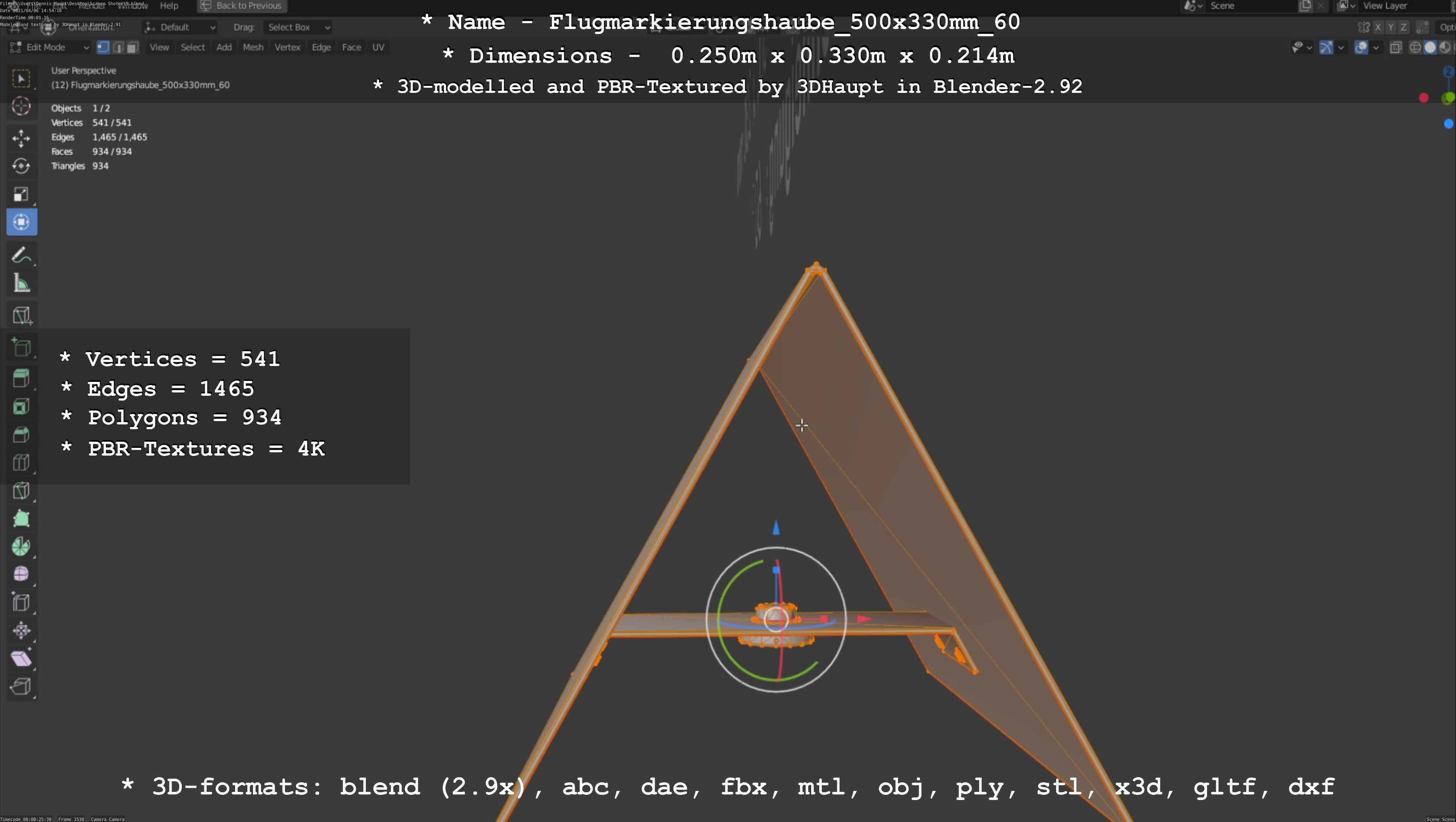 Flugmarkierungshaube 500x330mm 60 Low-poly 3D model_111