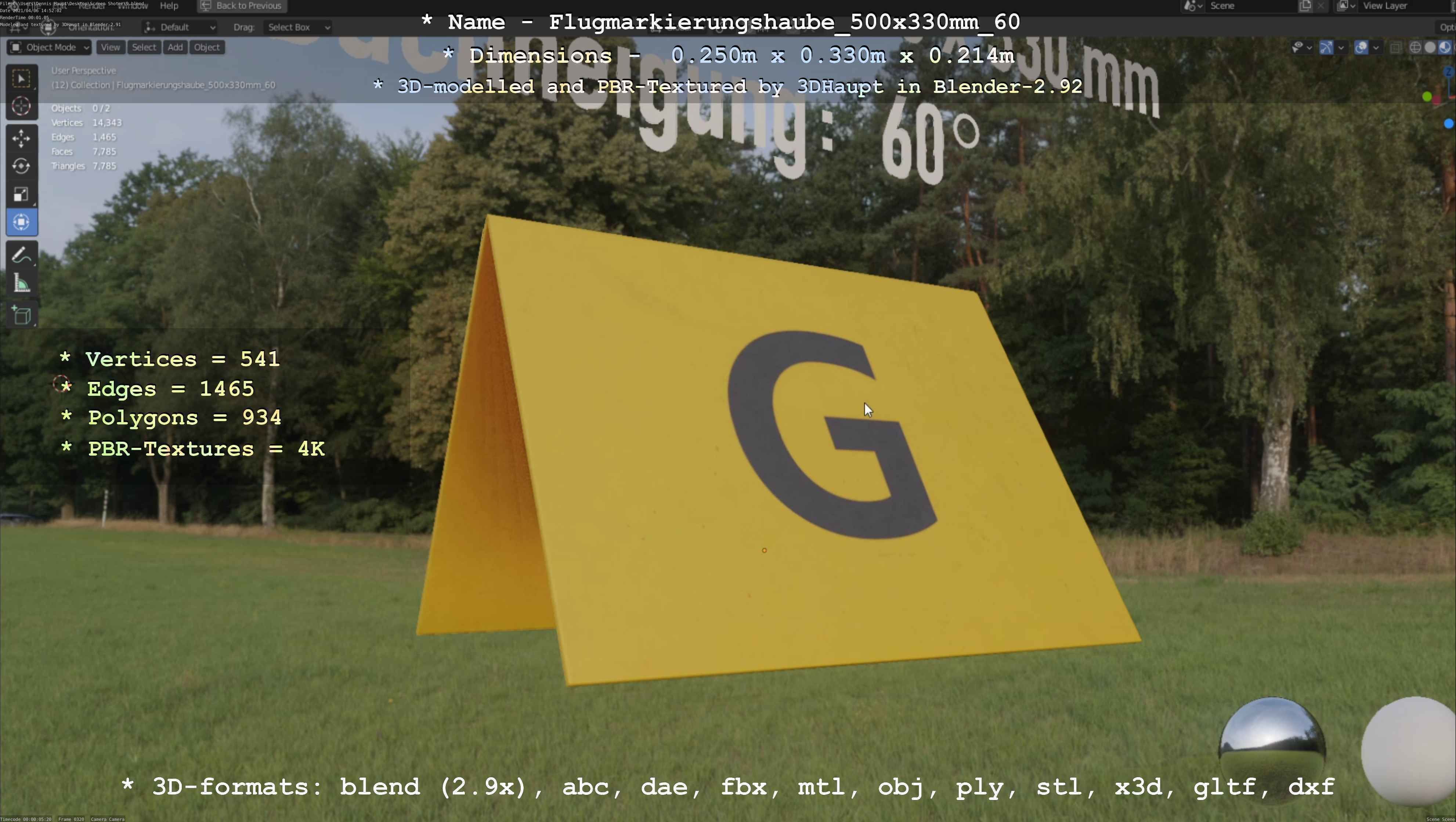 Flugmarkierungshaube 500x330mm 60 Low-poly 3D model_67