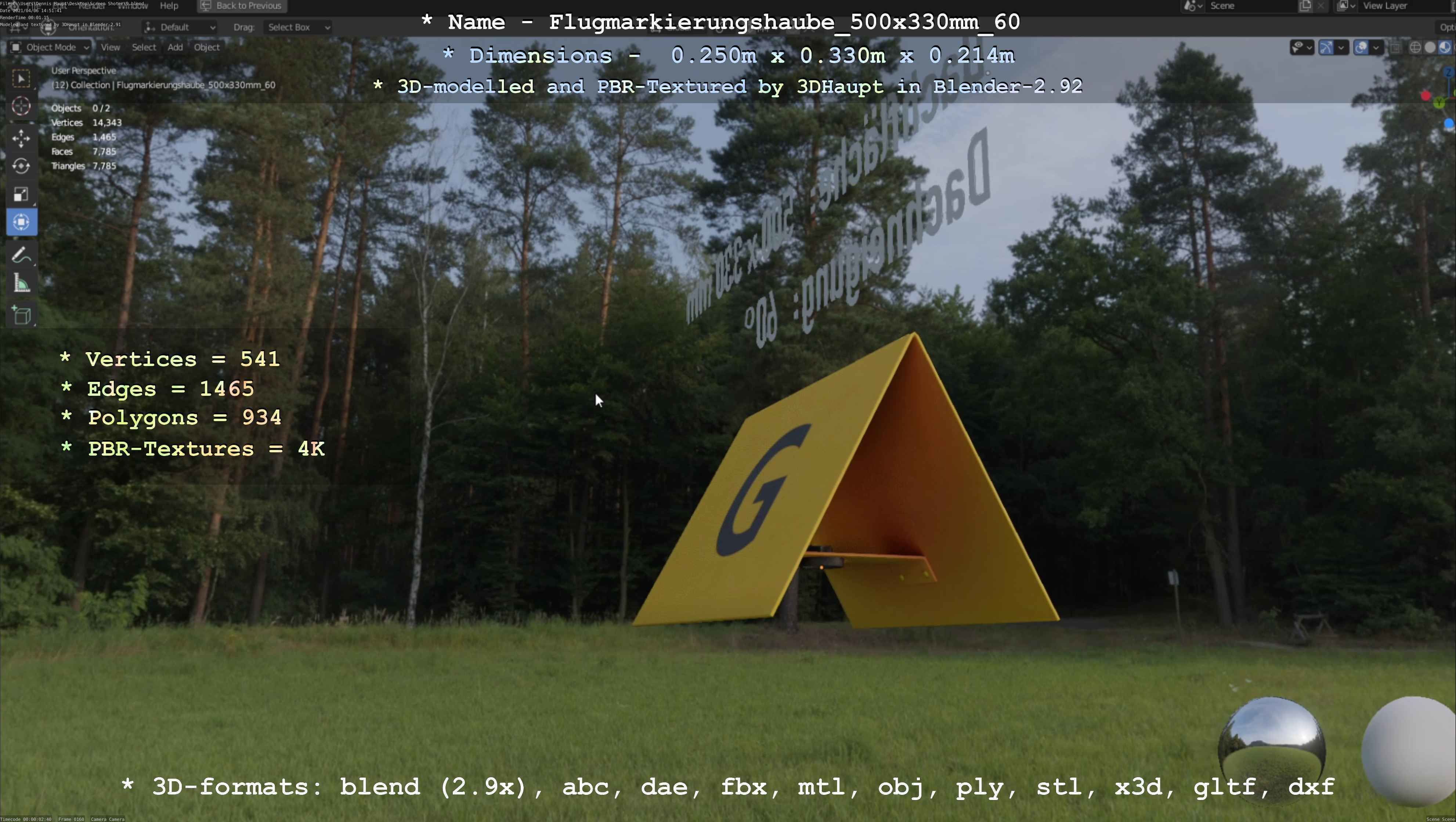 Flugmarkierungshaube 500x330mm 60 Low-poly 3D model_13