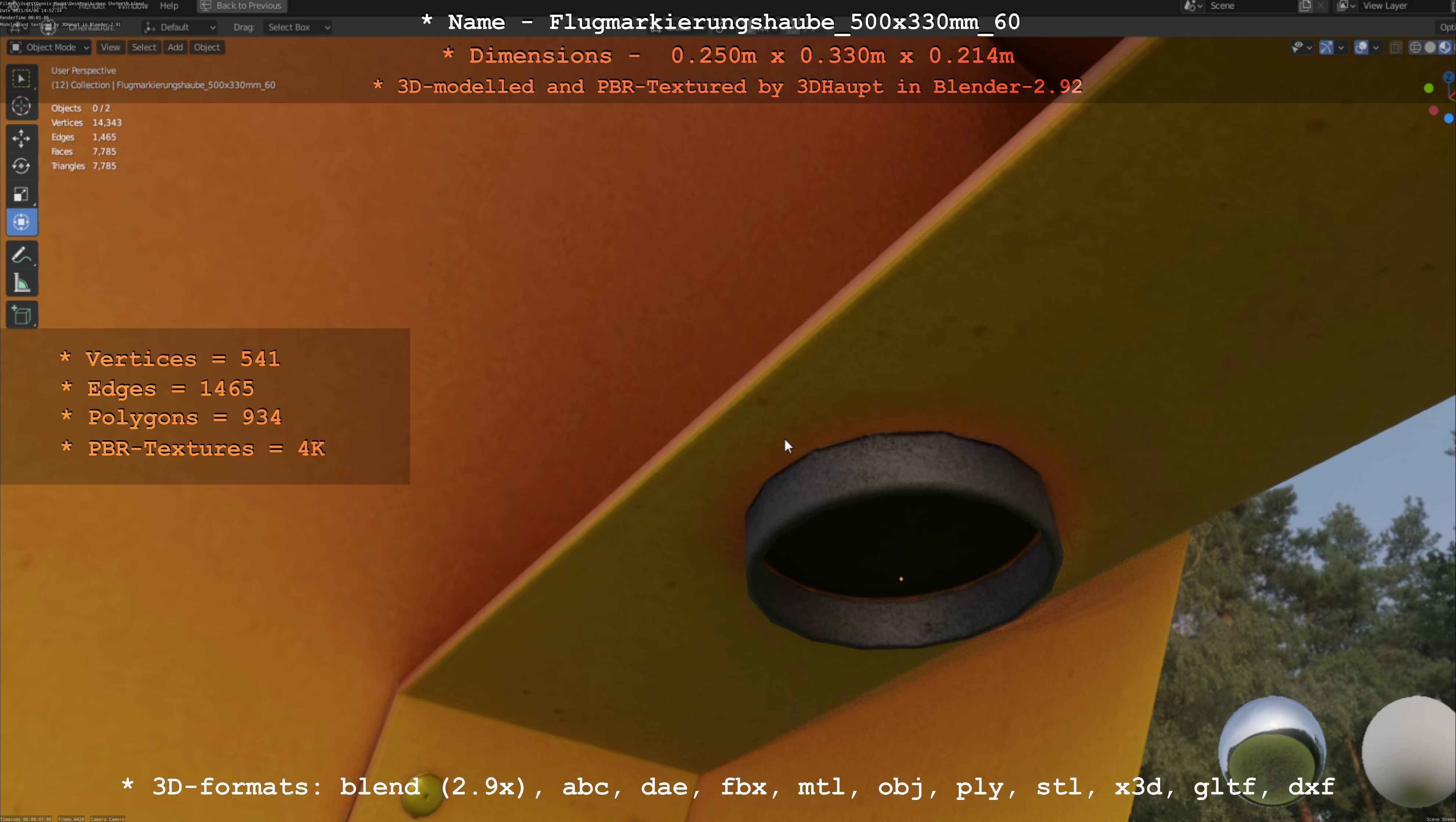 Flugmarkierungshaube 500x330mm 60 Low-poly 3D model_26