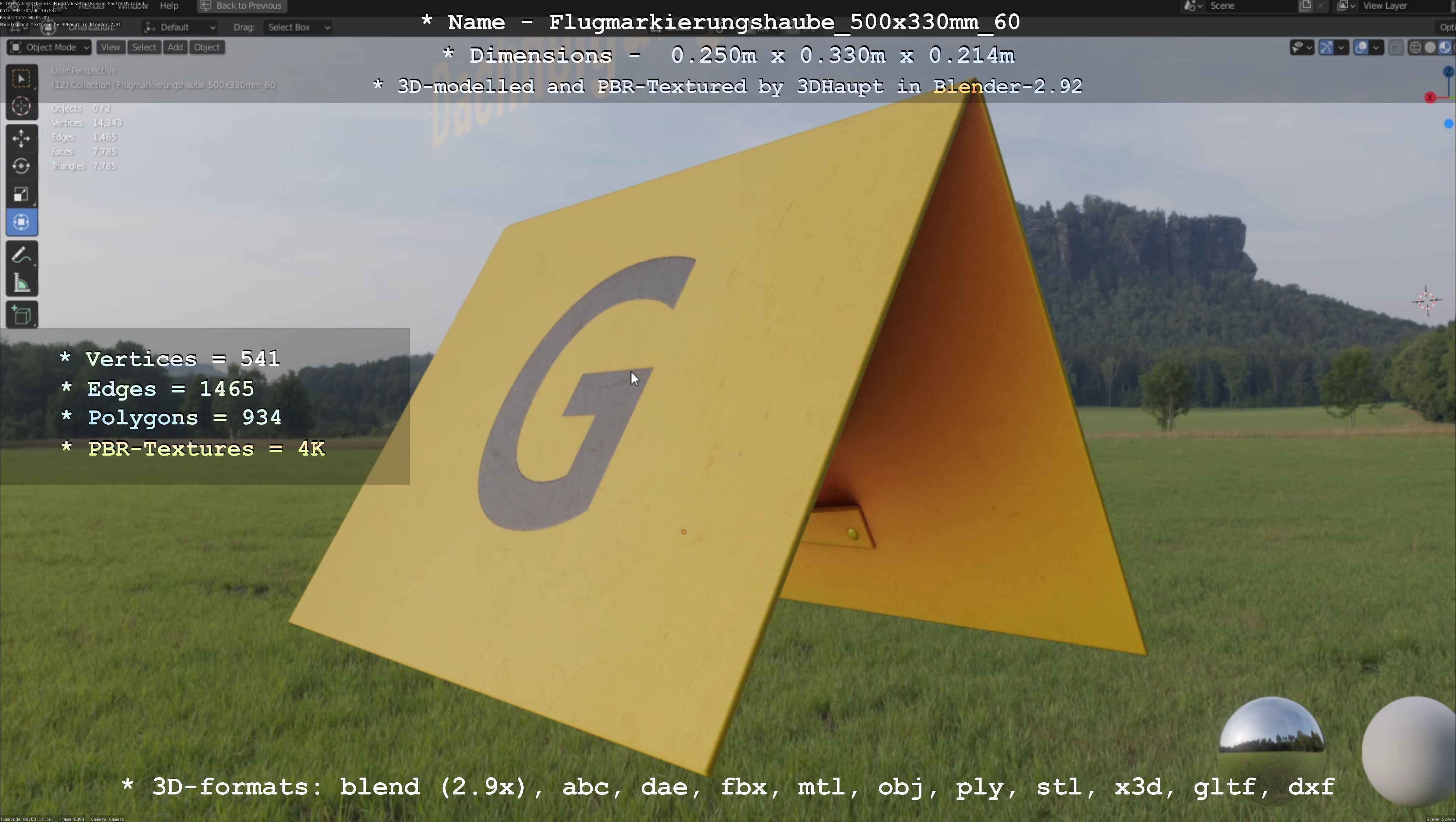 Flugmarkierungshaube 500x330mm 60 Low-poly 3D model_88