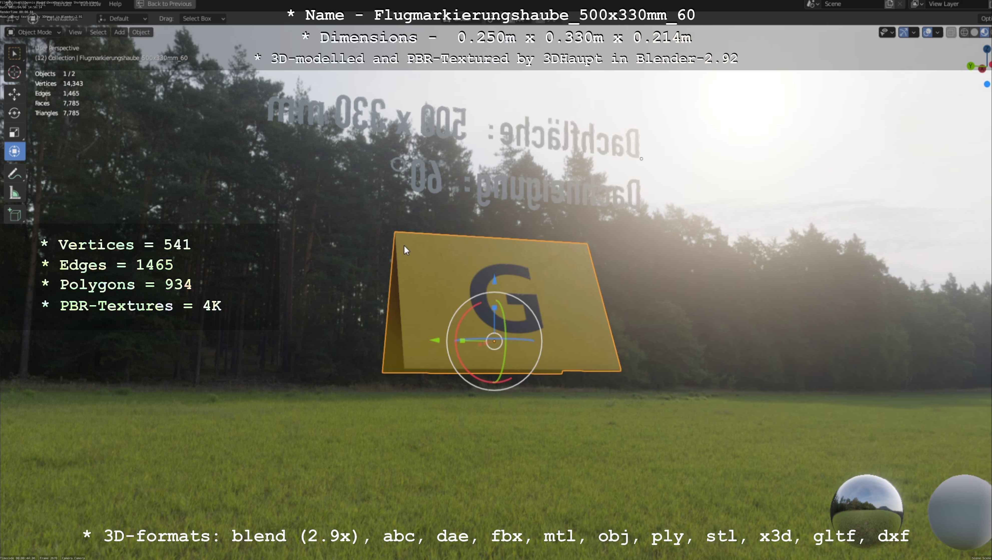 Flugmarkierungshaube 500x330mm 60 Low-poly 3D model_49