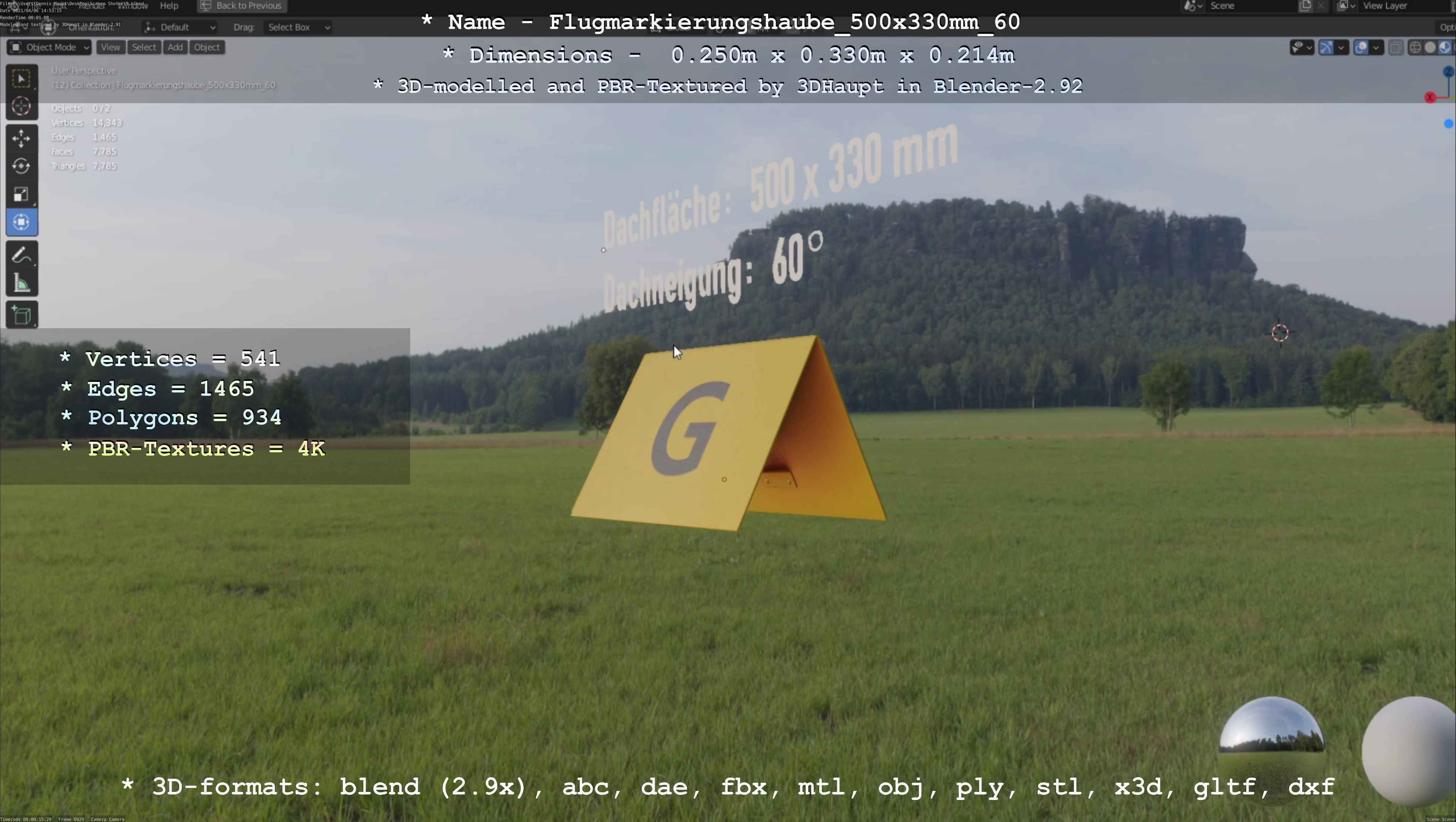 Flugmarkierungshaube 500x330mm 60 Low-poly 3D model_6