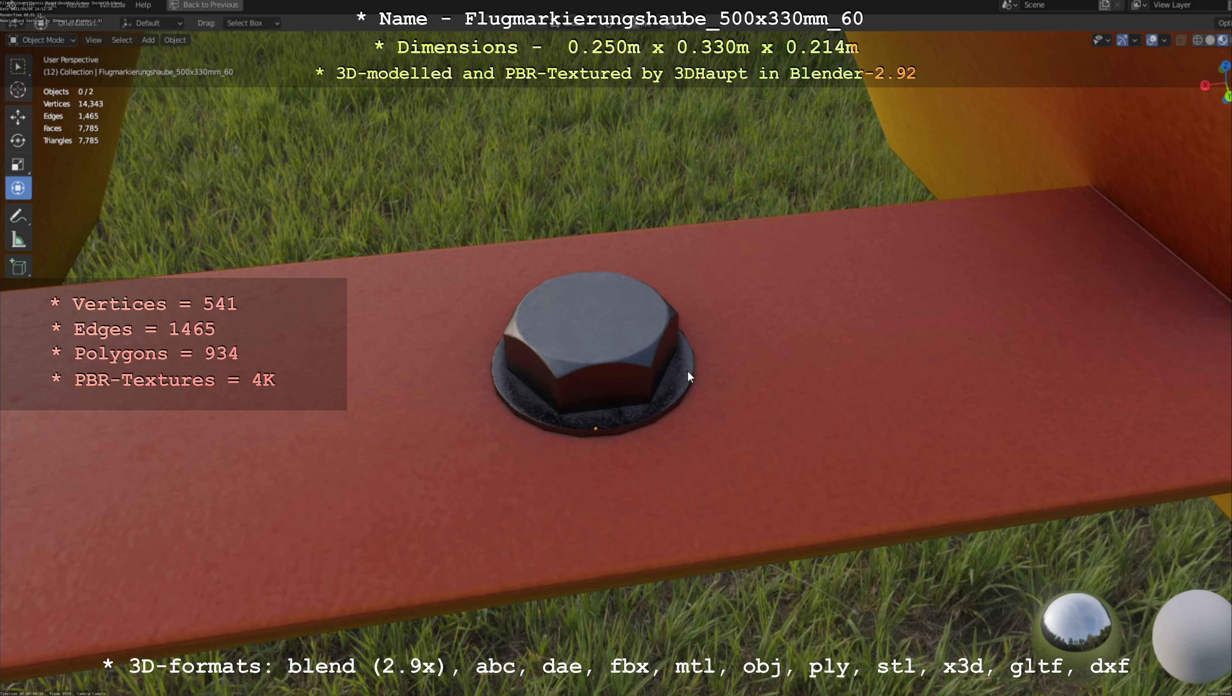 Flugmarkierungshaube 500x330mm 60 Low-poly 3D model_28