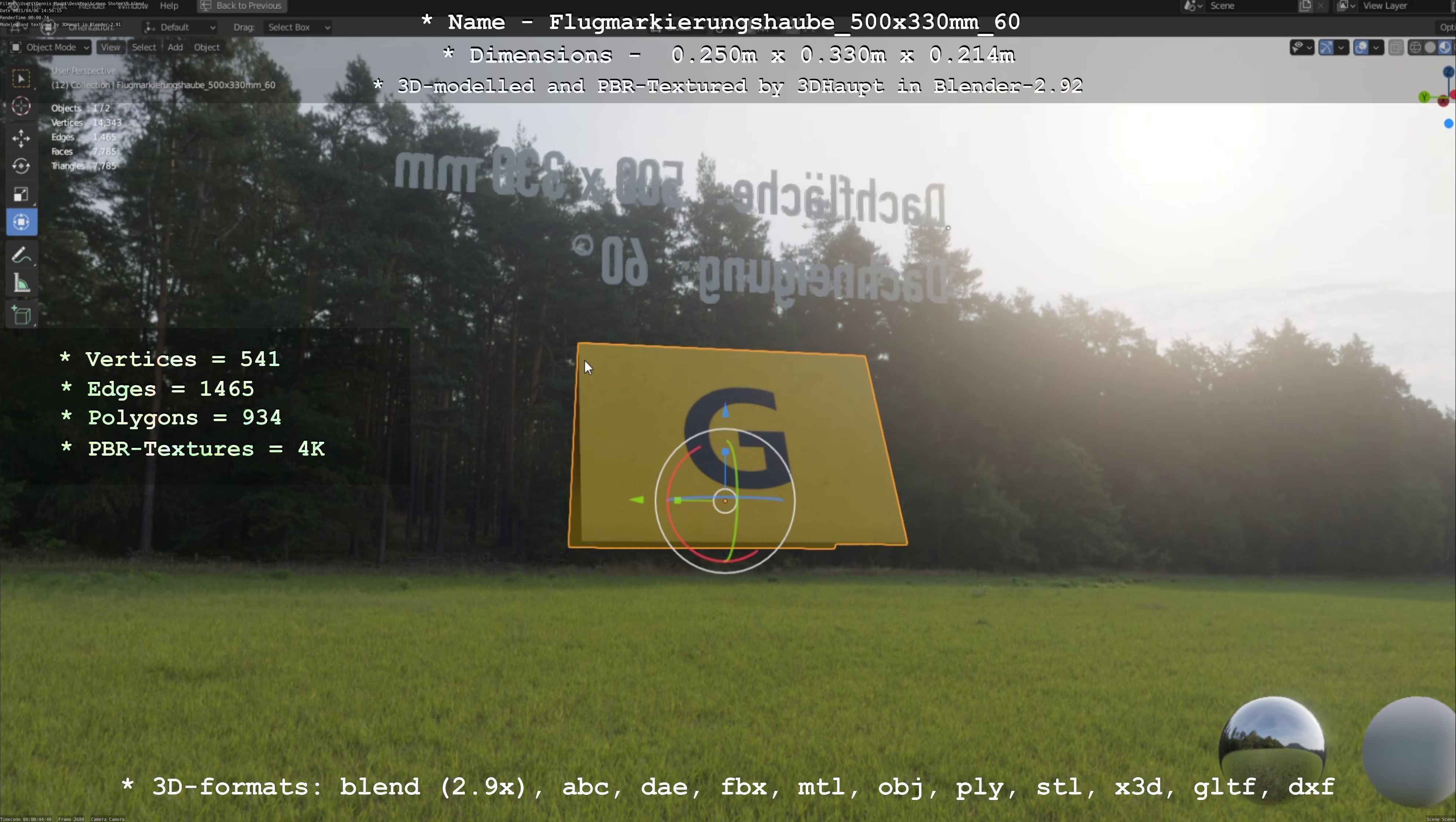 Flugmarkierungshaube 500x330mm 60 Low-poly 3D model_50