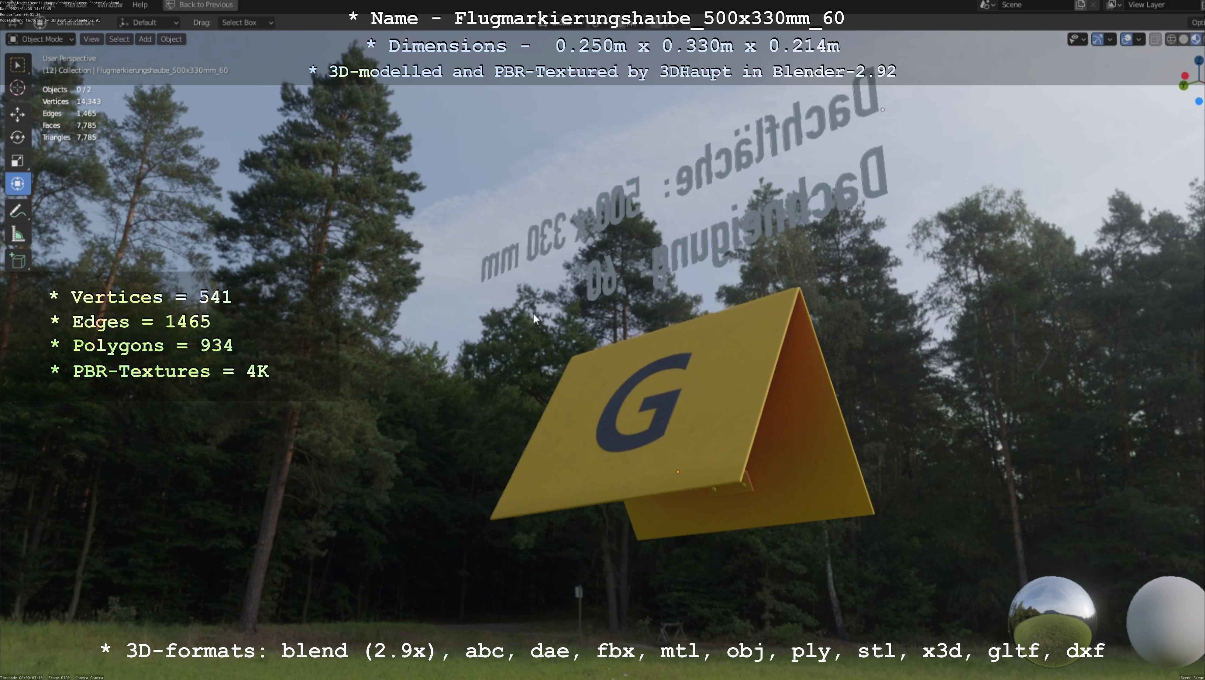 Flugmarkierungshaube 500x330mm 60 Low-poly 3D model_65