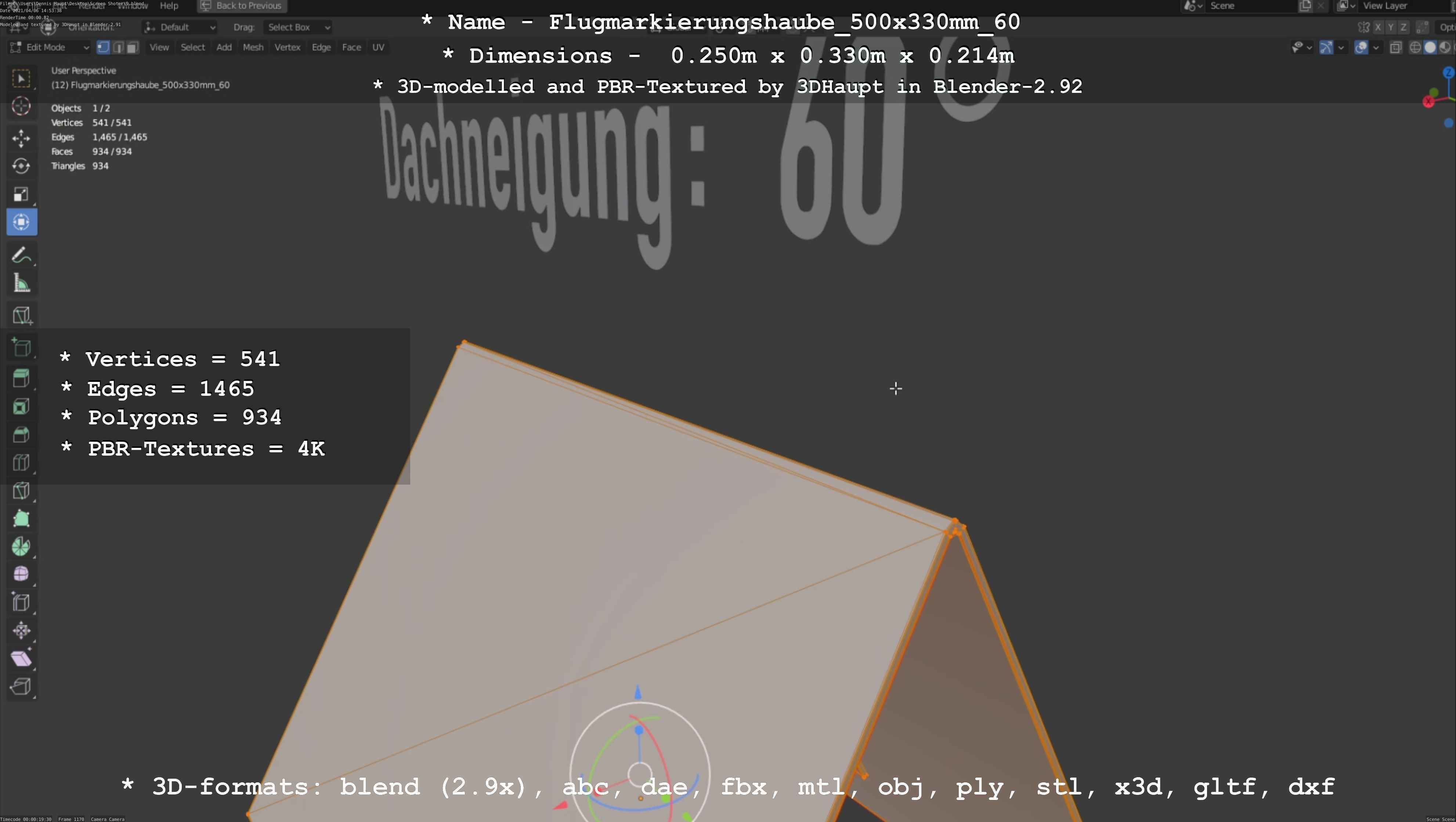 Flugmarkierungshaube 500x330mm 60 Low-poly 3D model_99
