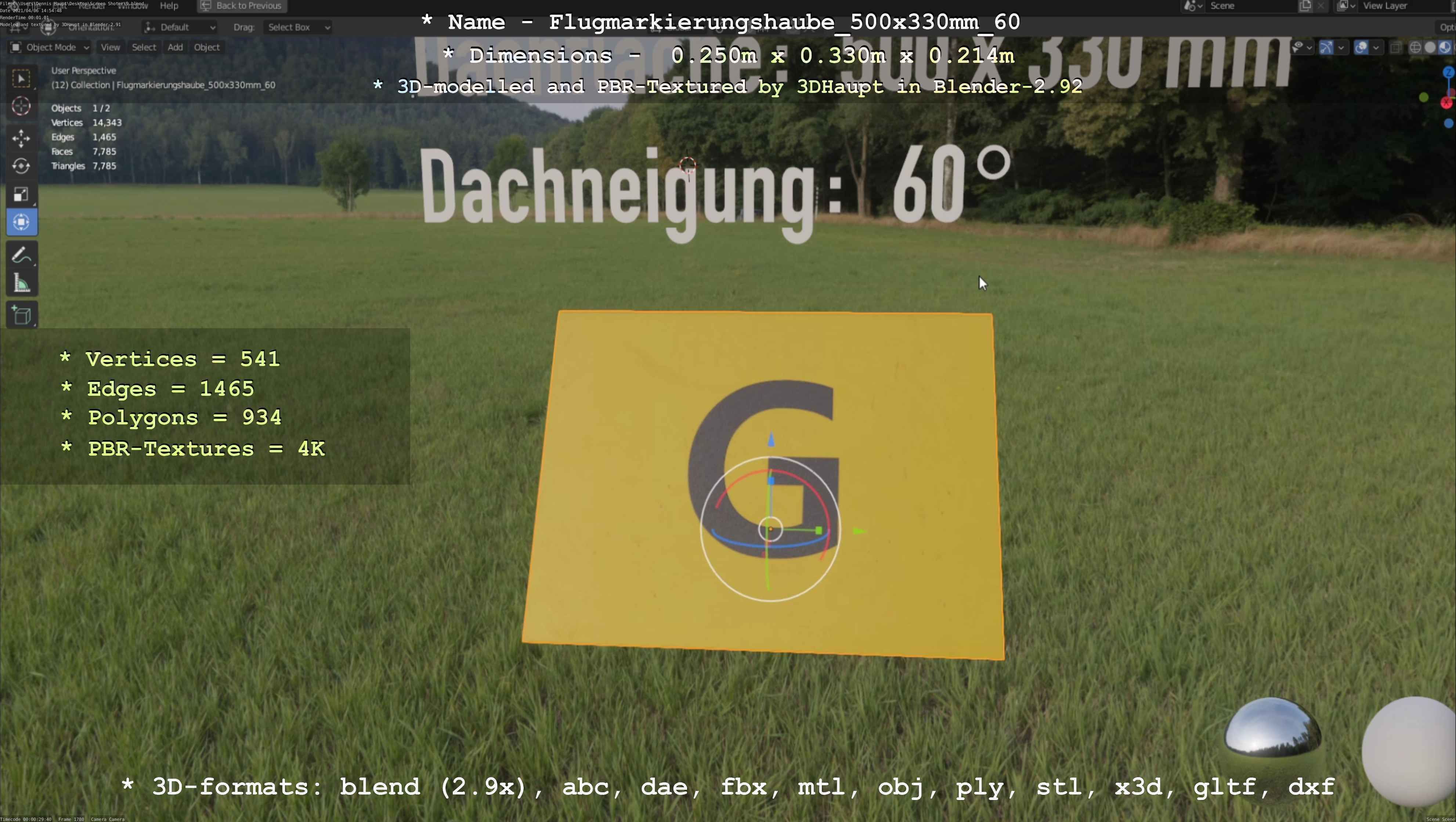 Flugmarkierungshaube 500x330mm 60 Low-poly 3D model_121