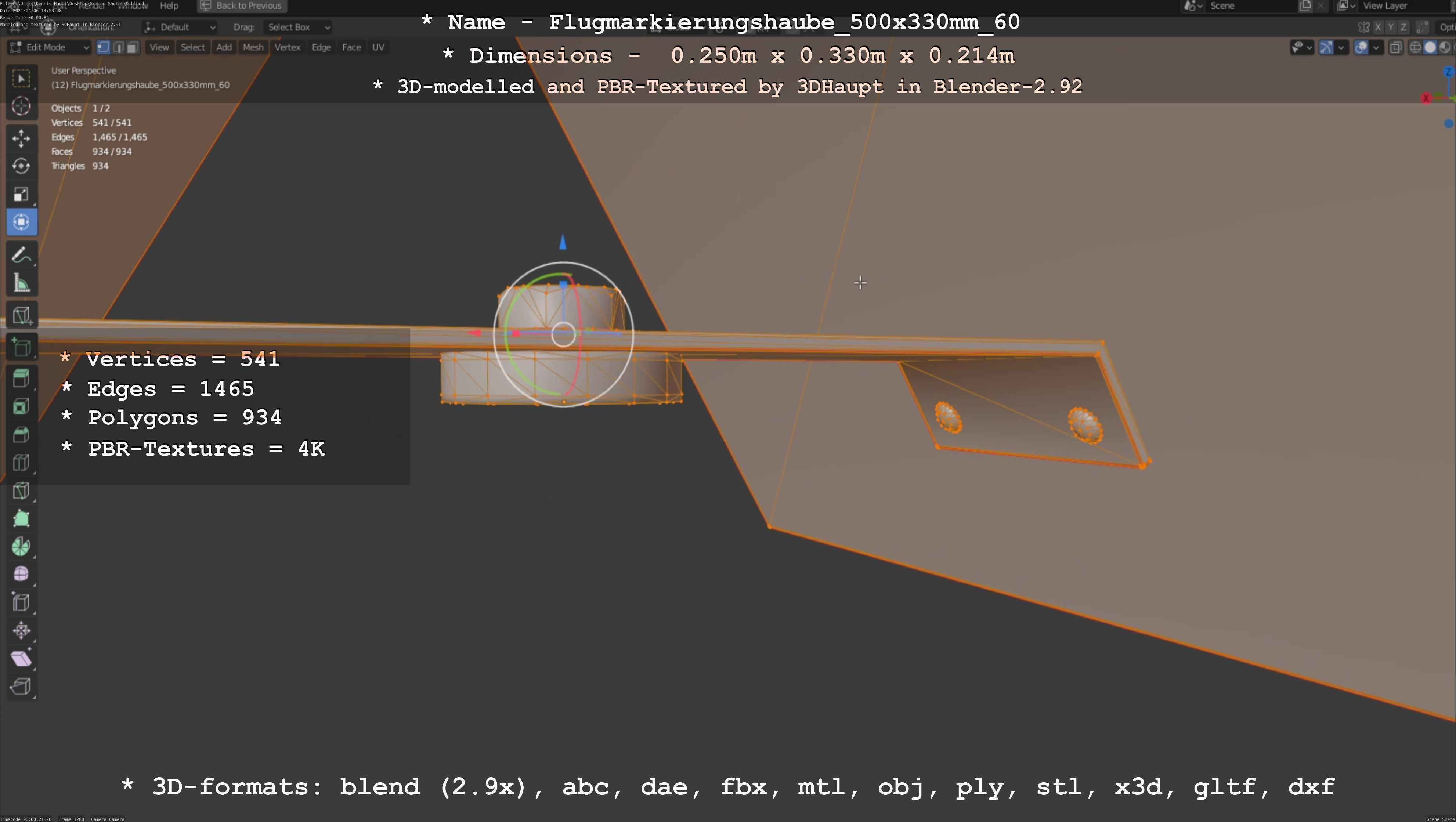 Flugmarkierungshaube 500x330mm 60 Low-poly 3D model_103