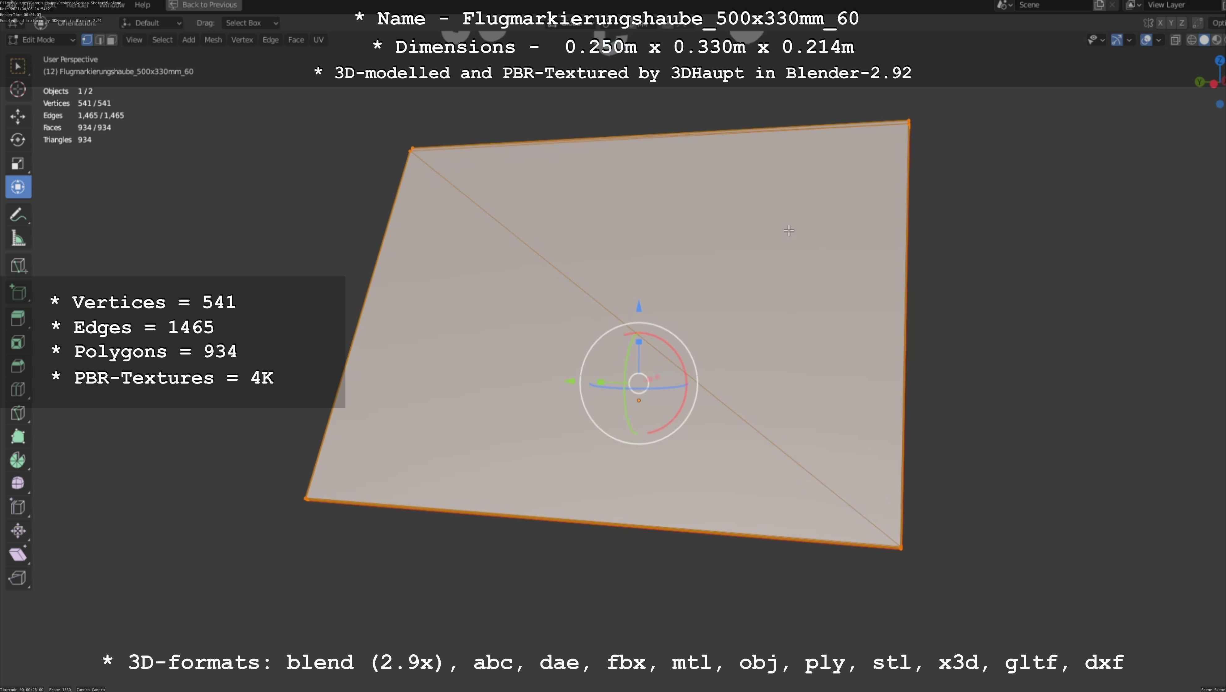 Flugmarkierungshaube 500x330mm 60 Low-poly 3D model_114