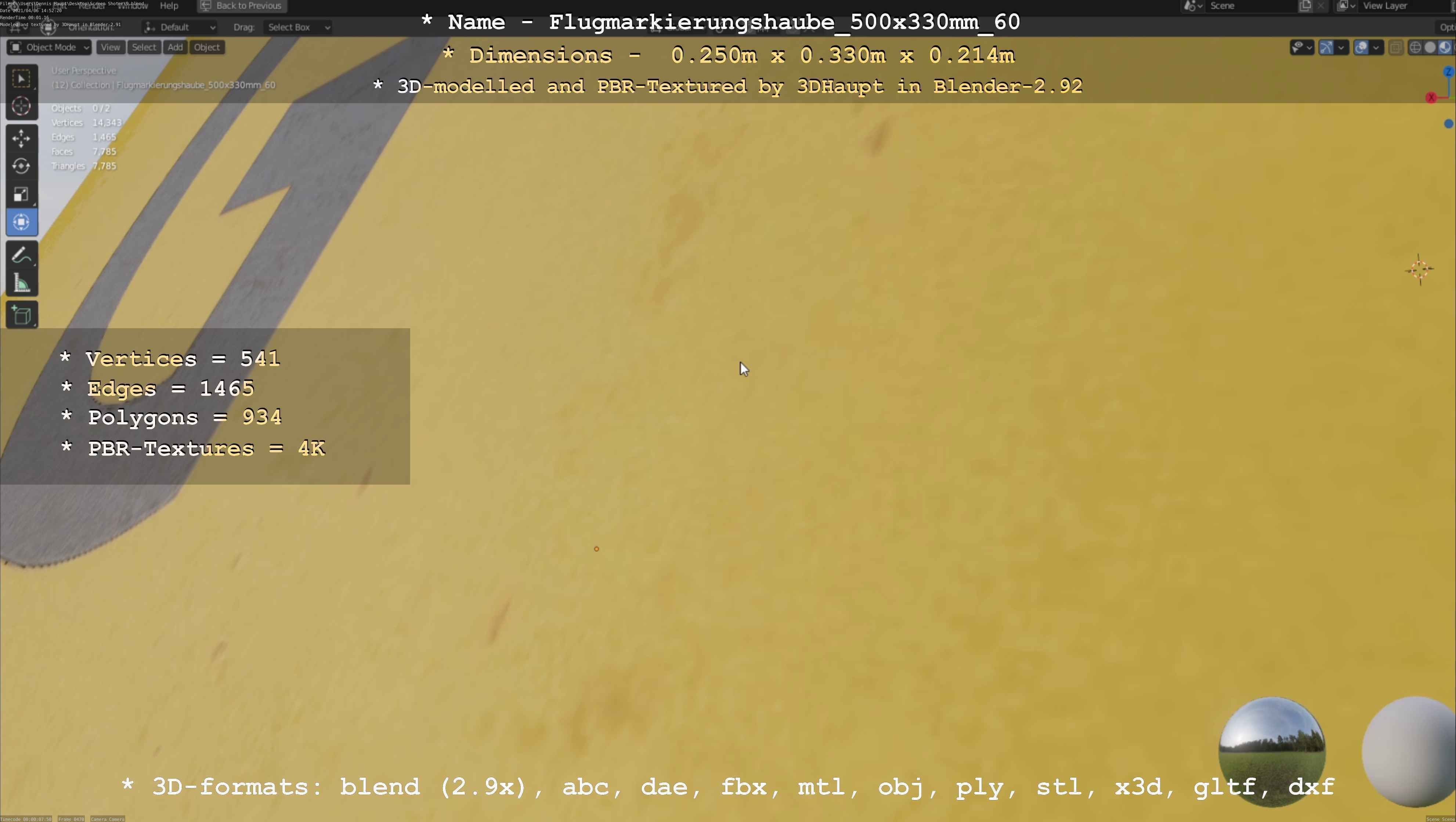 Flugmarkierungshaube 500x330mm 60 Low-poly 3D model_75