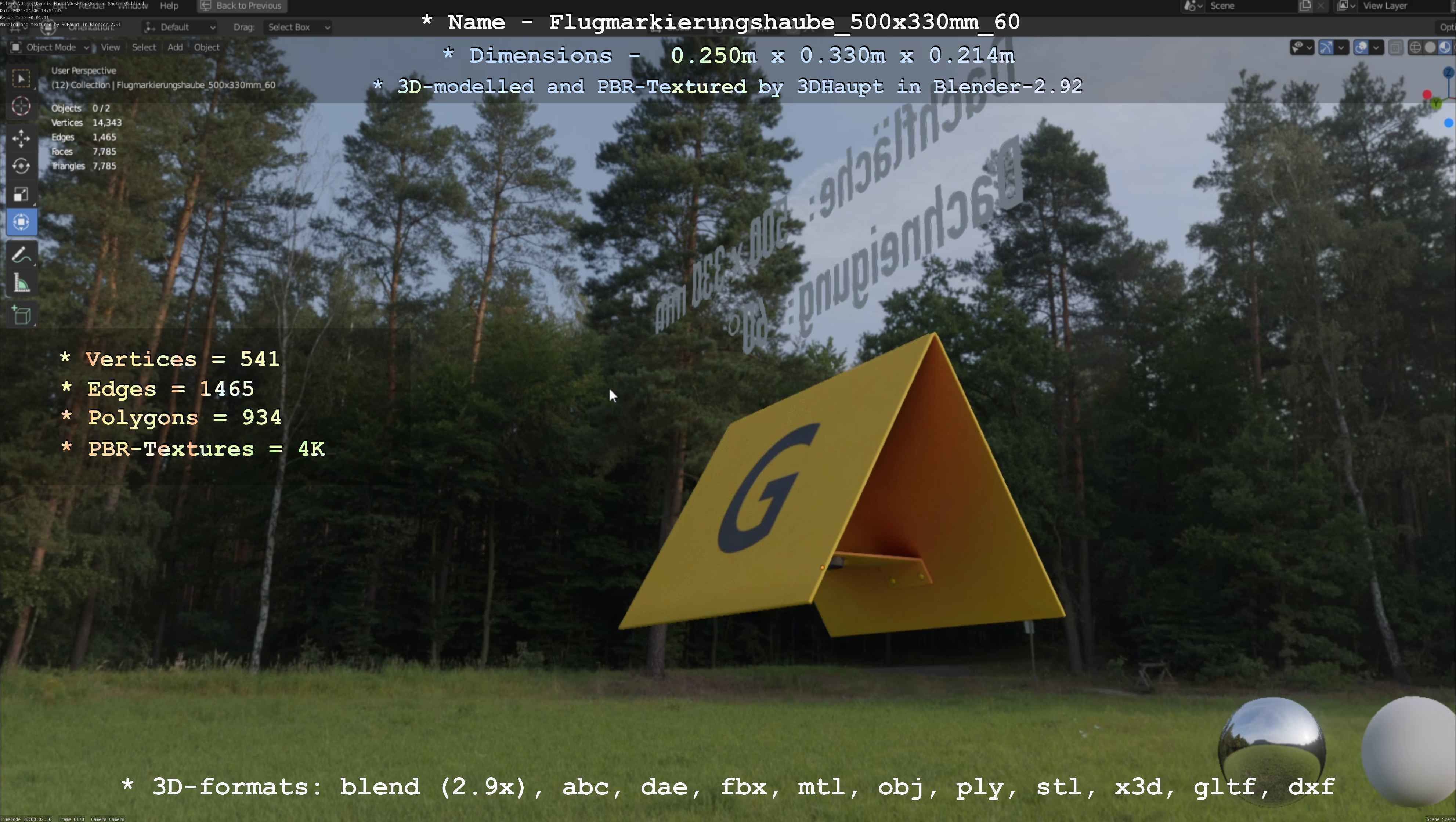 Flugmarkierungshaube 500x330mm 60 Low-poly 3D model_62