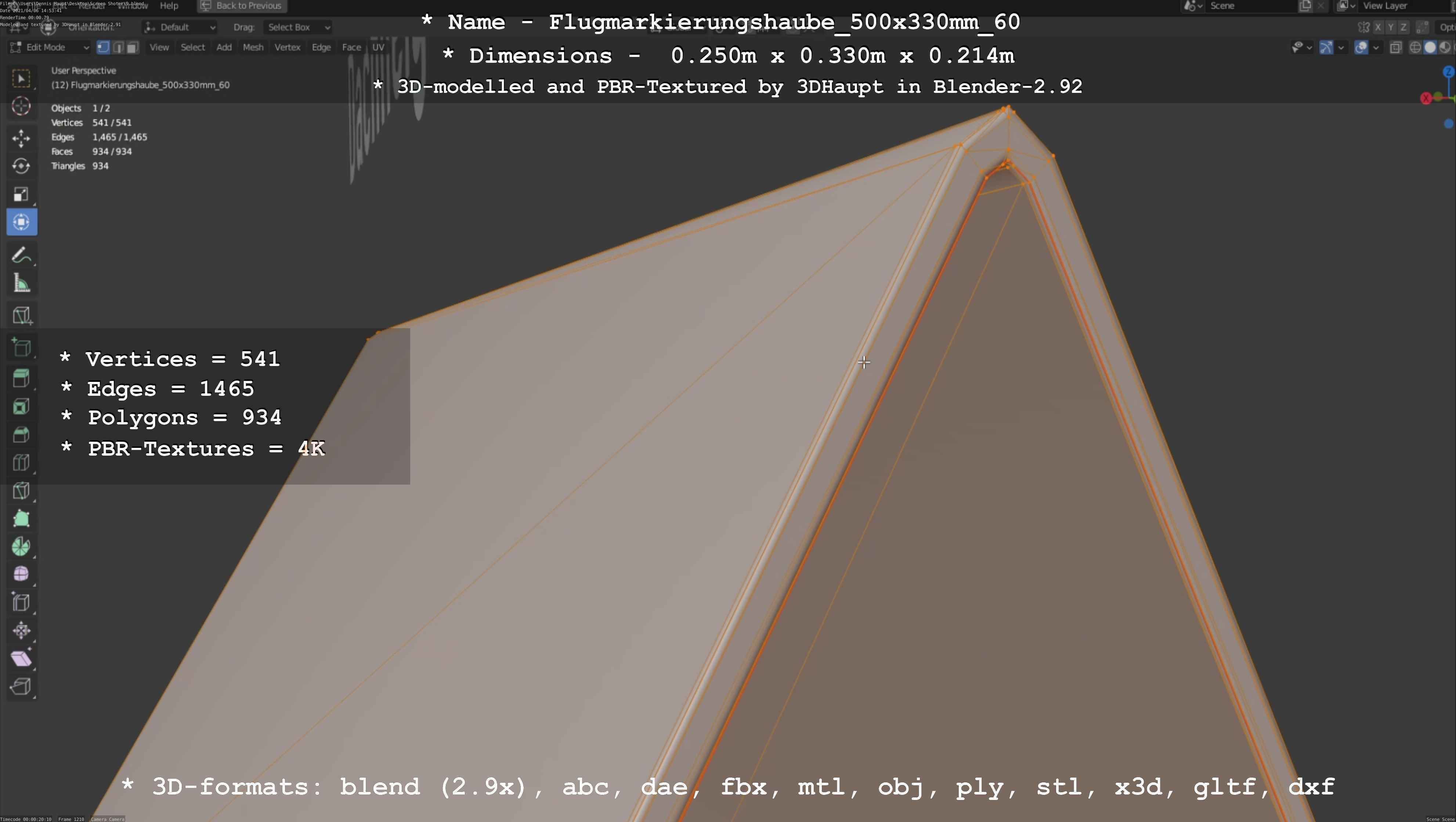 Flugmarkierungshaube 500x330mm 60 Low-poly 3D model_9