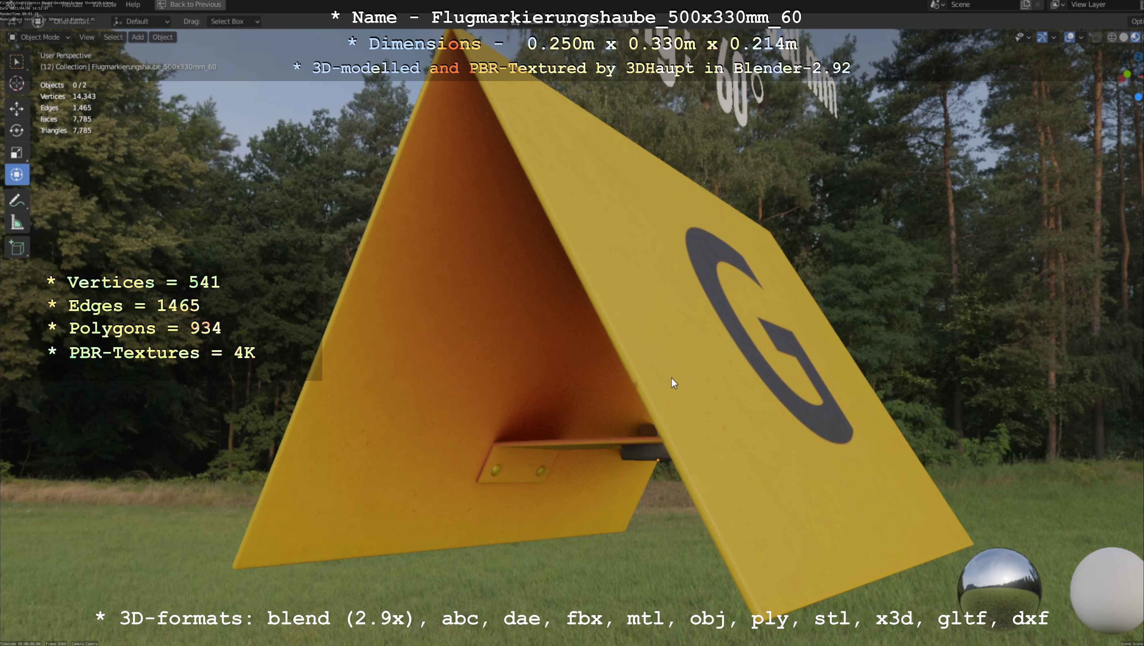 Flugmarkierungshaube 500x330mm 60 Low-poly 3D model_25