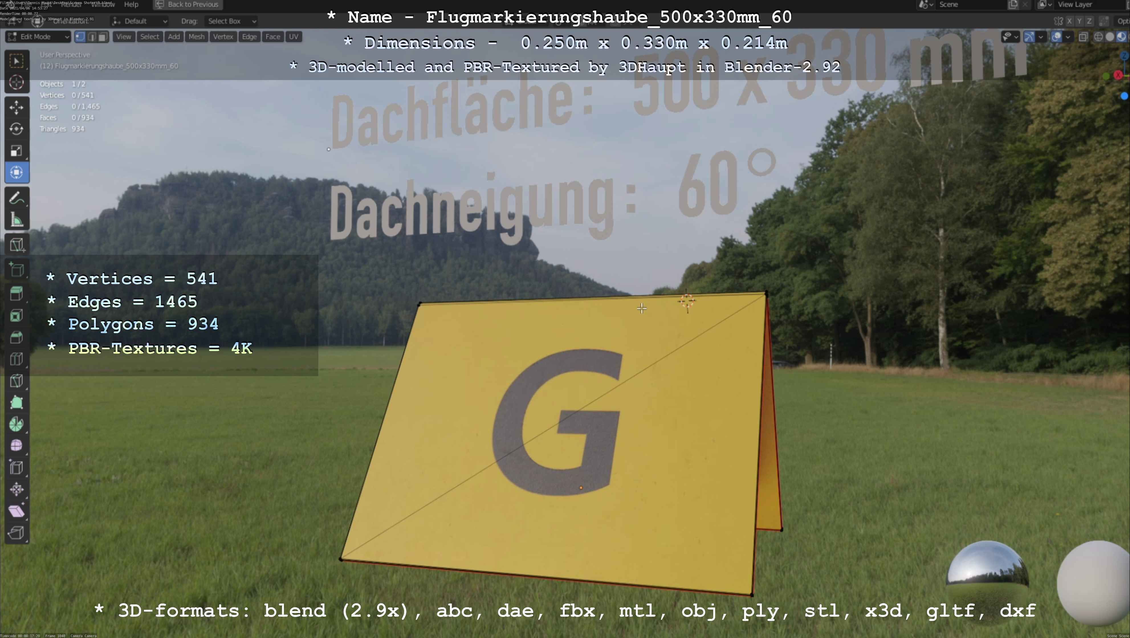 Flugmarkierungshaube 500x330mm 60 Low-poly 3D model_7