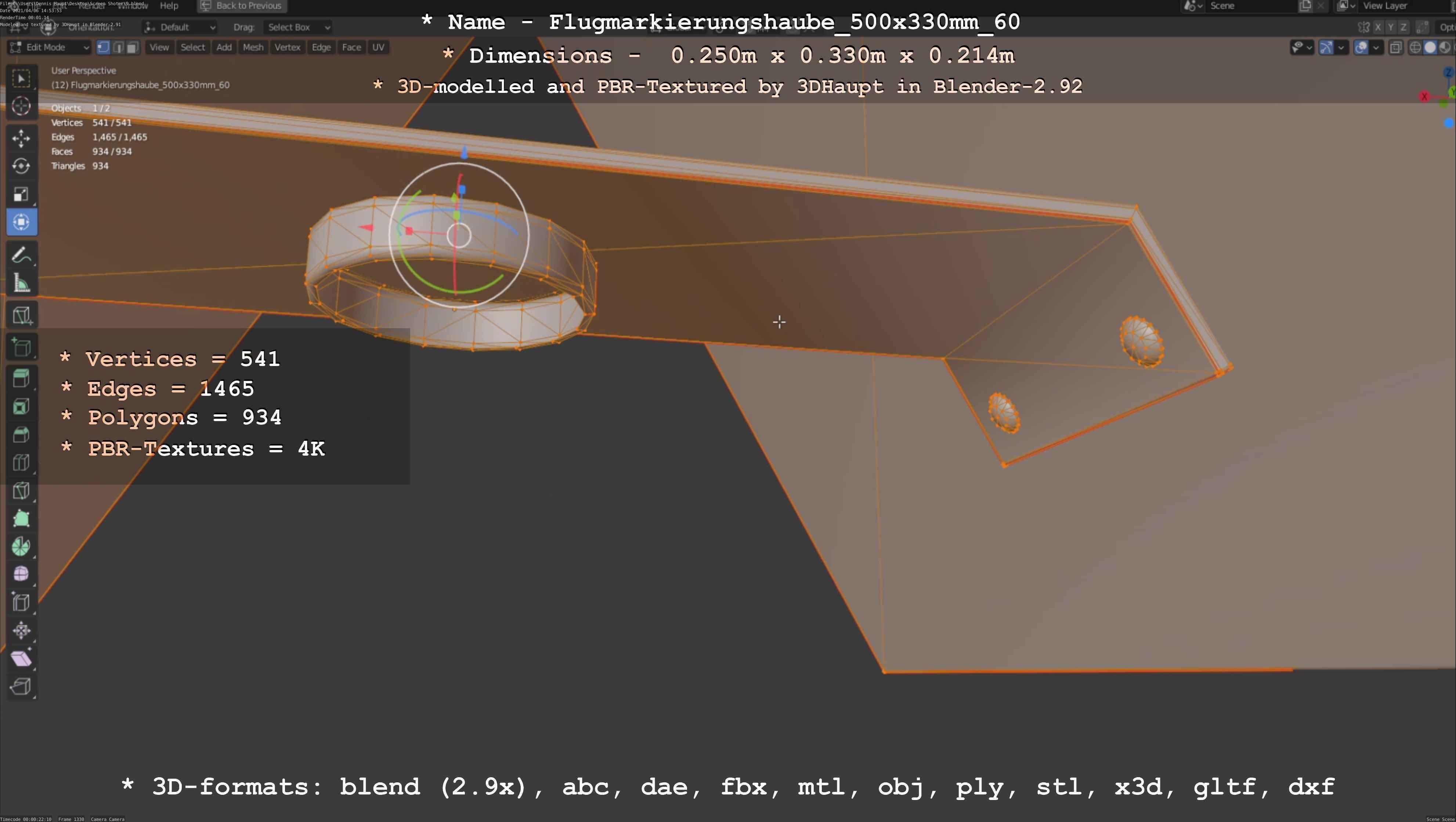 Flugmarkierungshaube 500x330mm 60 Low-poly 3D model_10