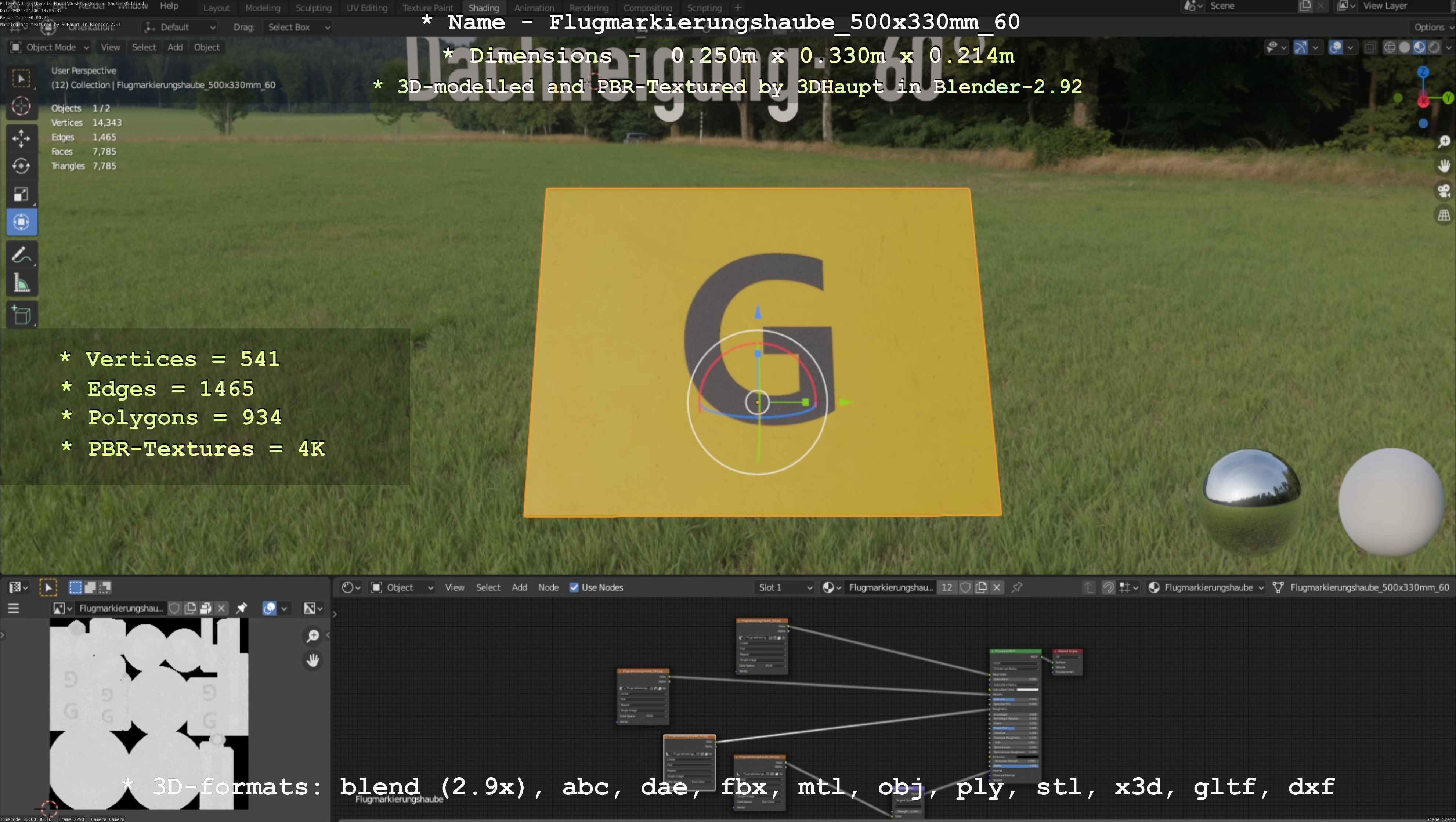 Flugmarkierungshaube 500x330mm 60 Low-poly 3D model_35
