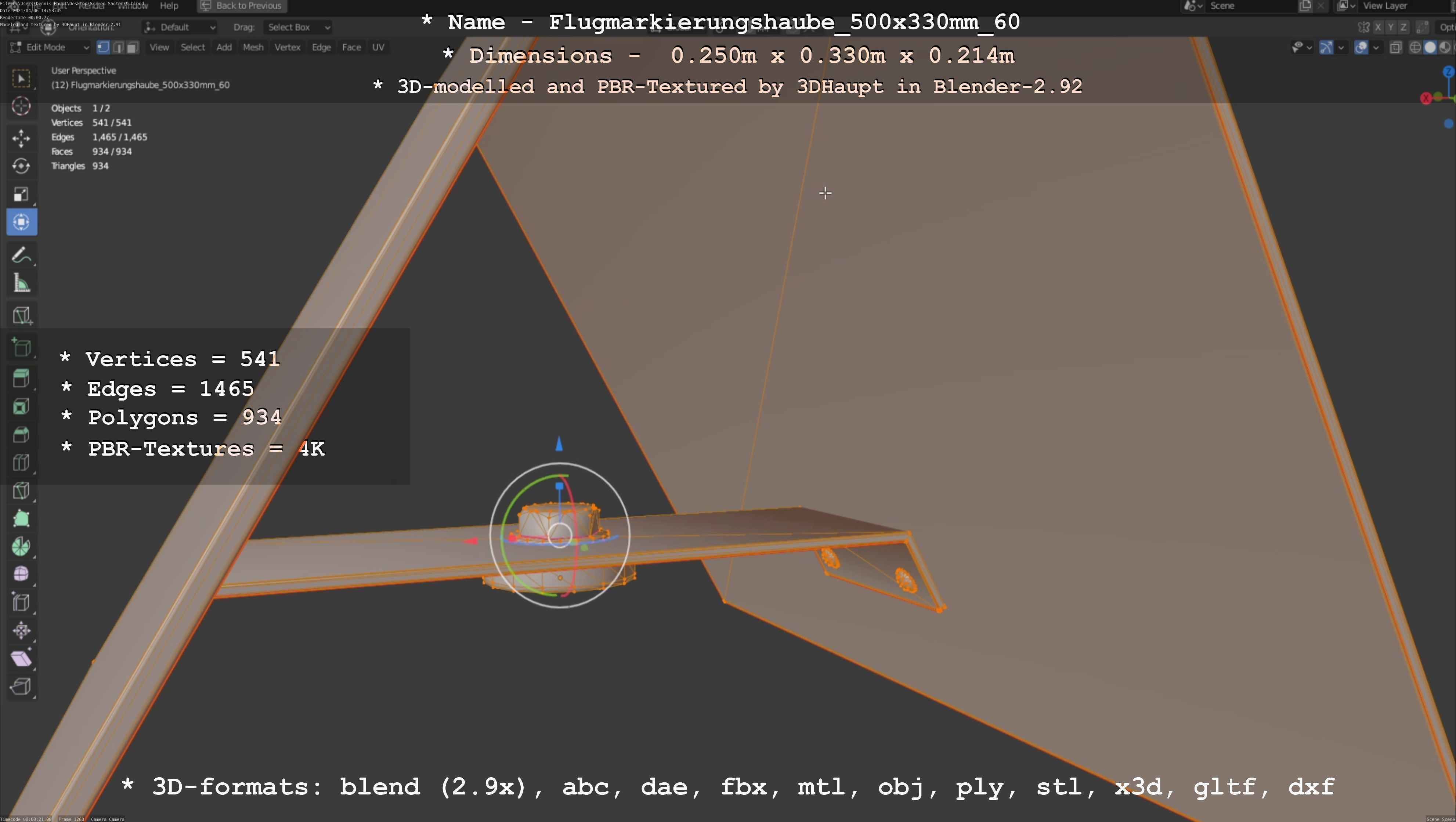 Flugmarkierungshaube 500x330mm 60 Low-poly 3D model_101