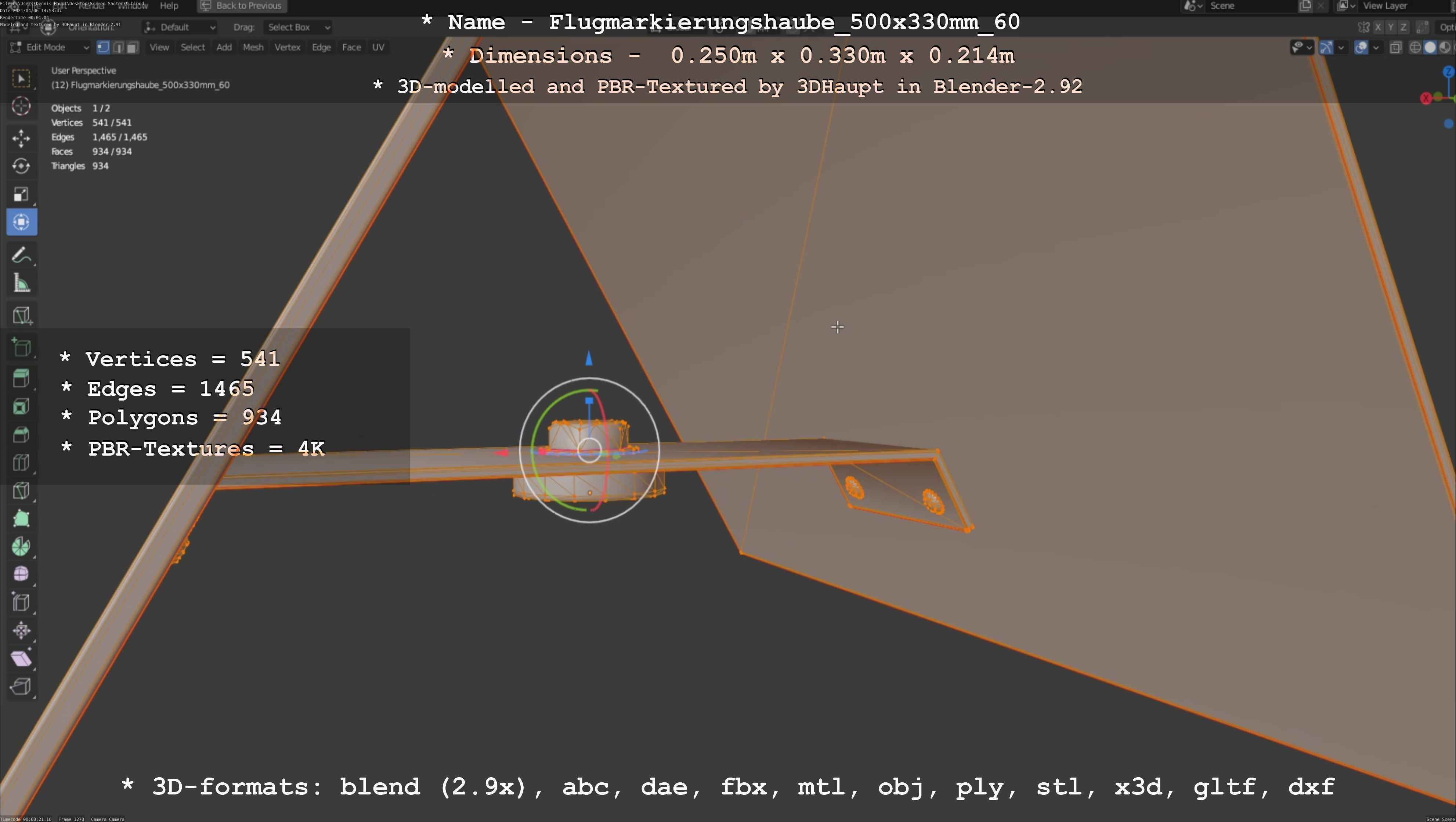 Flugmarkierungshaube 500x330mm 60 Low-poly 3D model_102