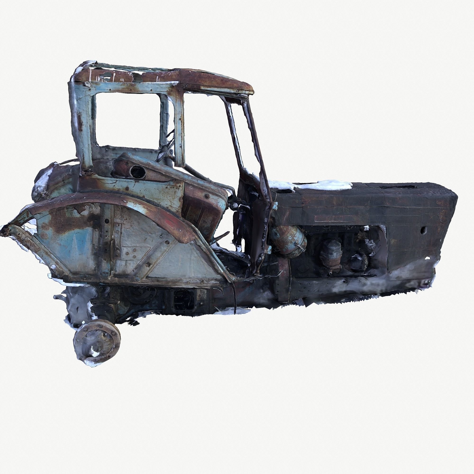 Old broken tractor Low-poly 3D model_4