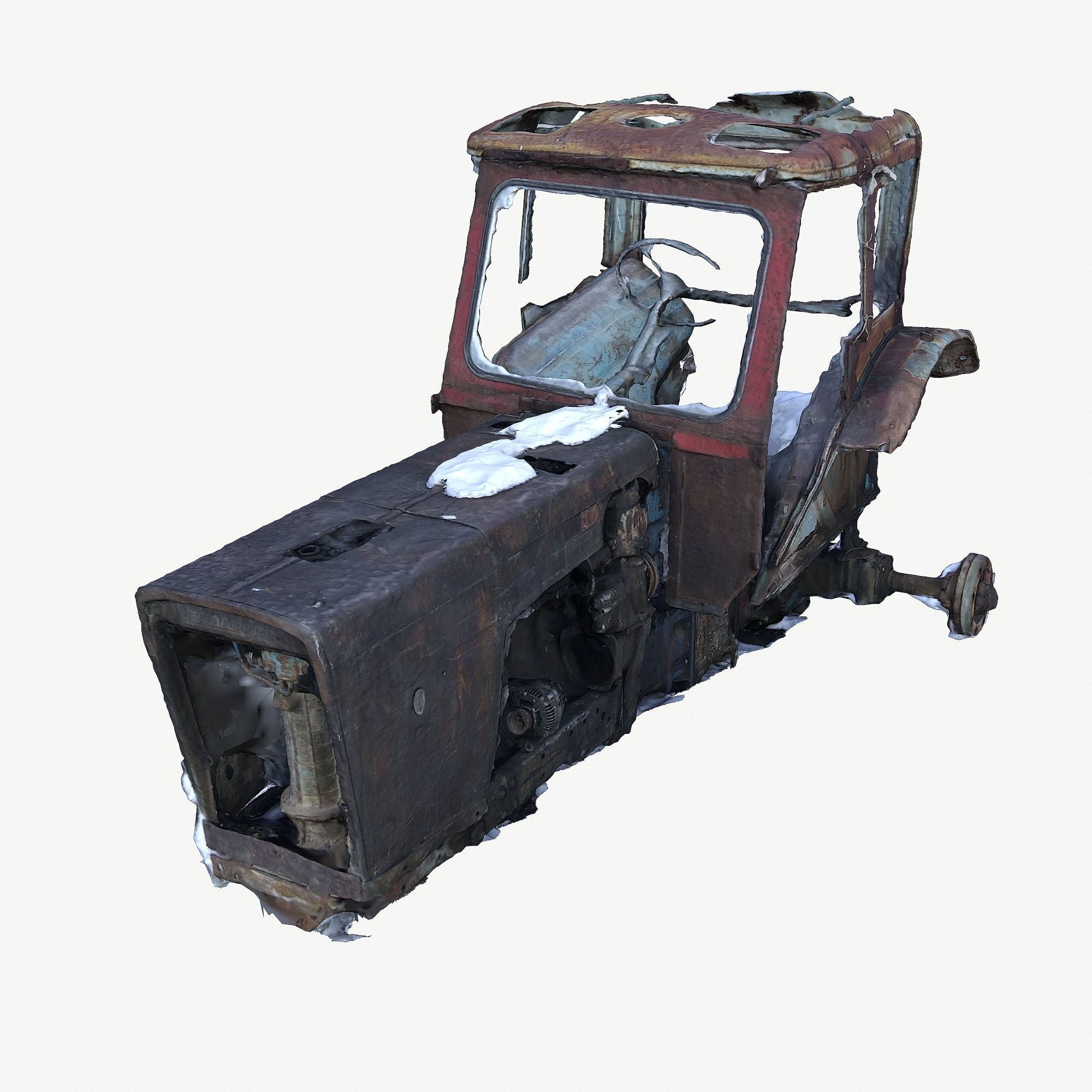 Old broken tractor Low-poly 3D model_2