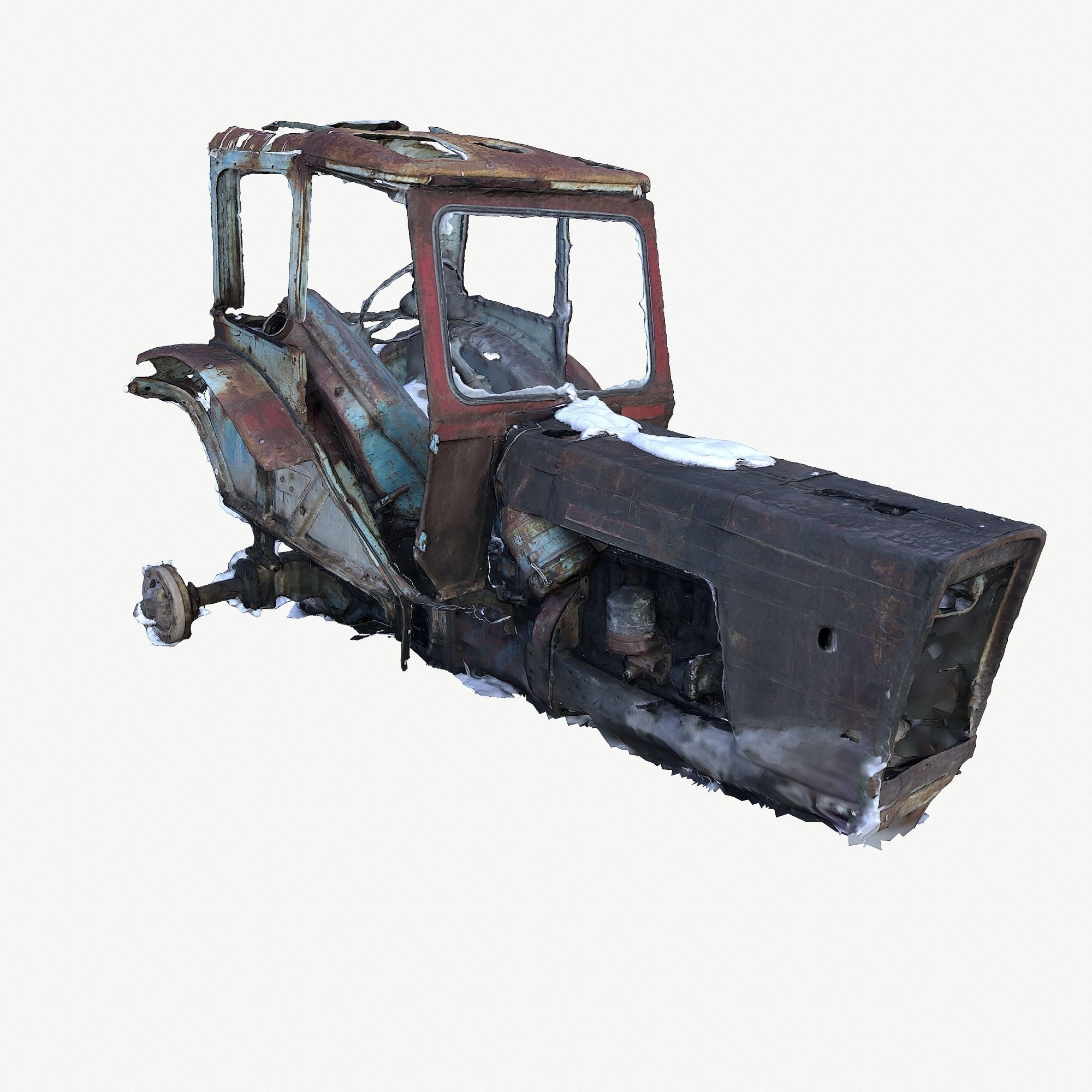 Old broken tractor Low-poly 3D model_3