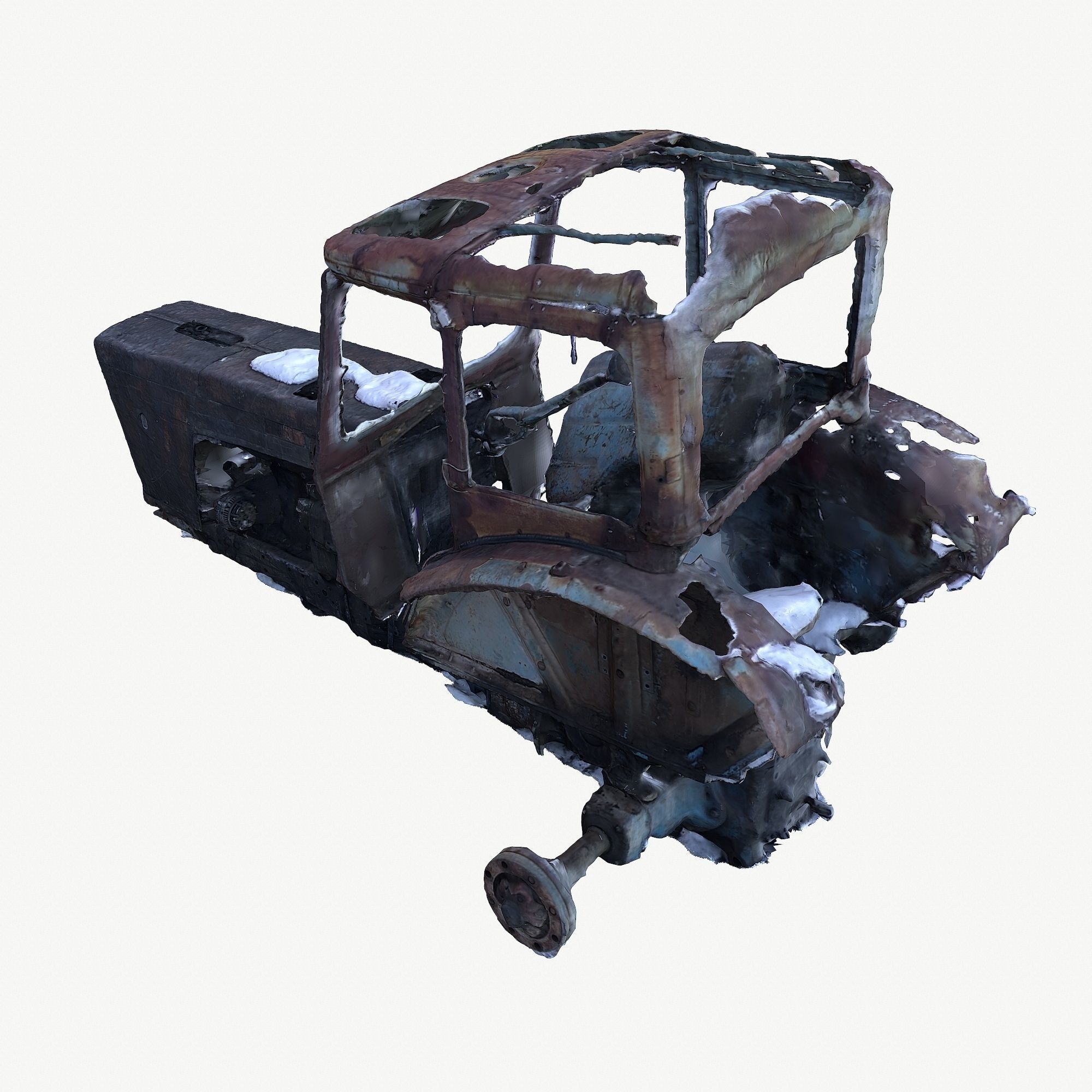 Old broken tractor Low-poly 3D model_6