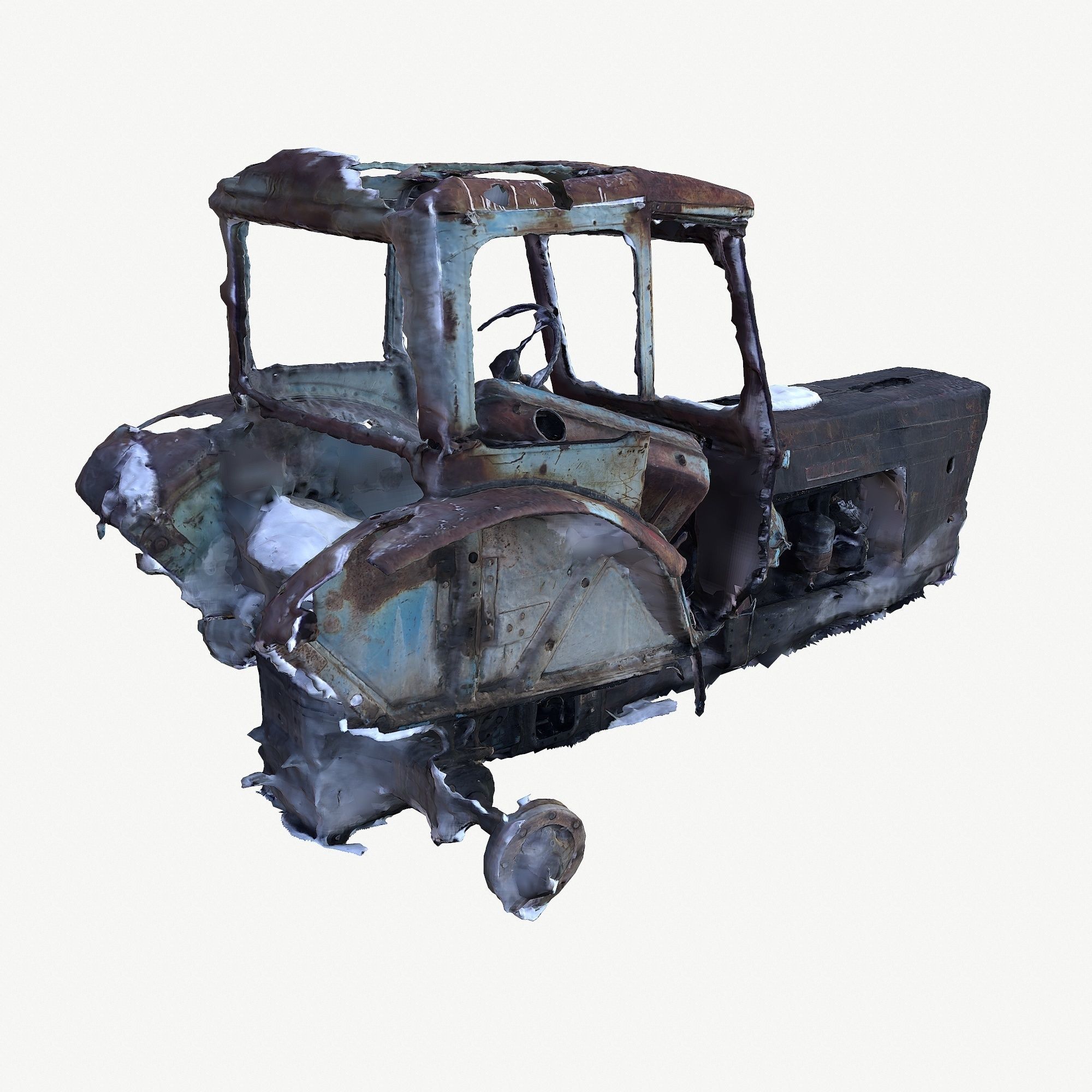 Old broken tractor Low-poly 3D model_5