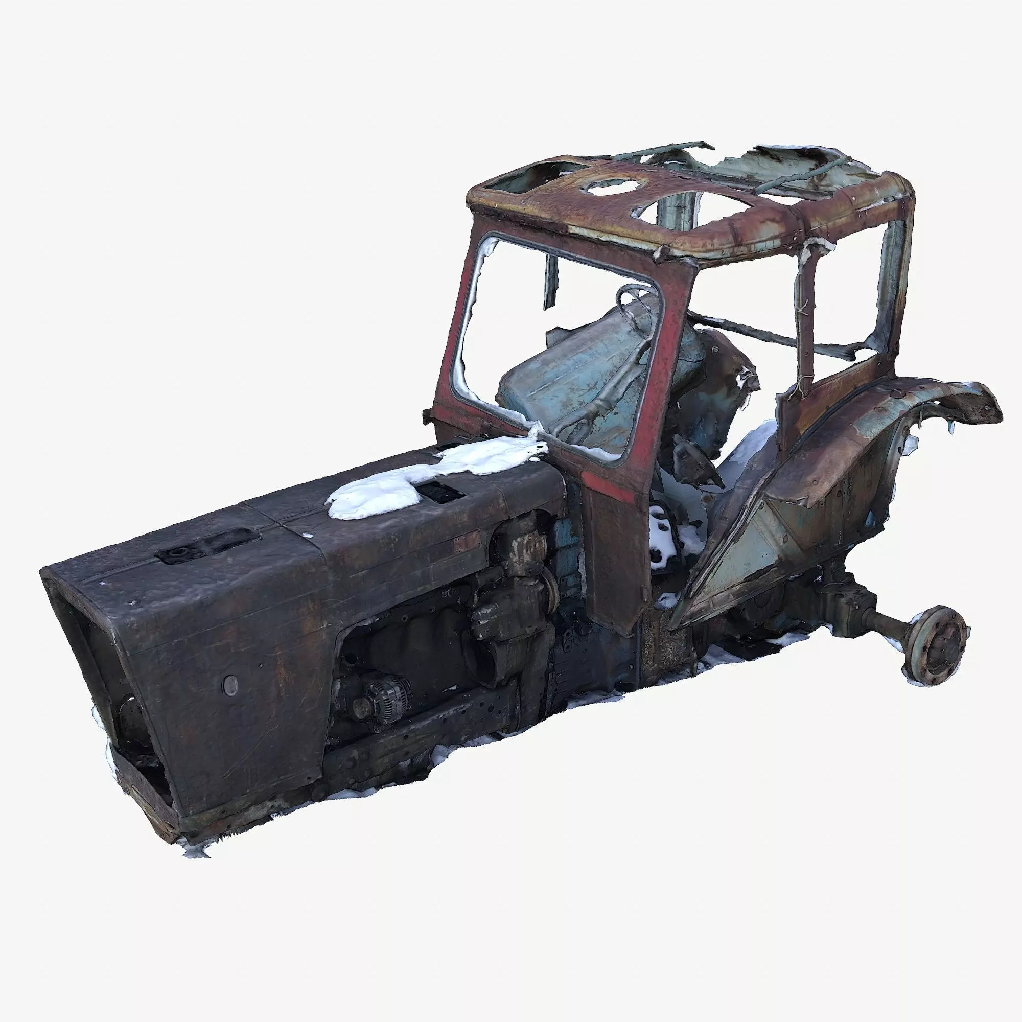 Old broken tractor Low-poly 3D model_0