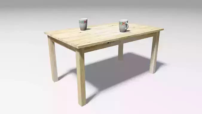 Wooden Table and Two Mugs