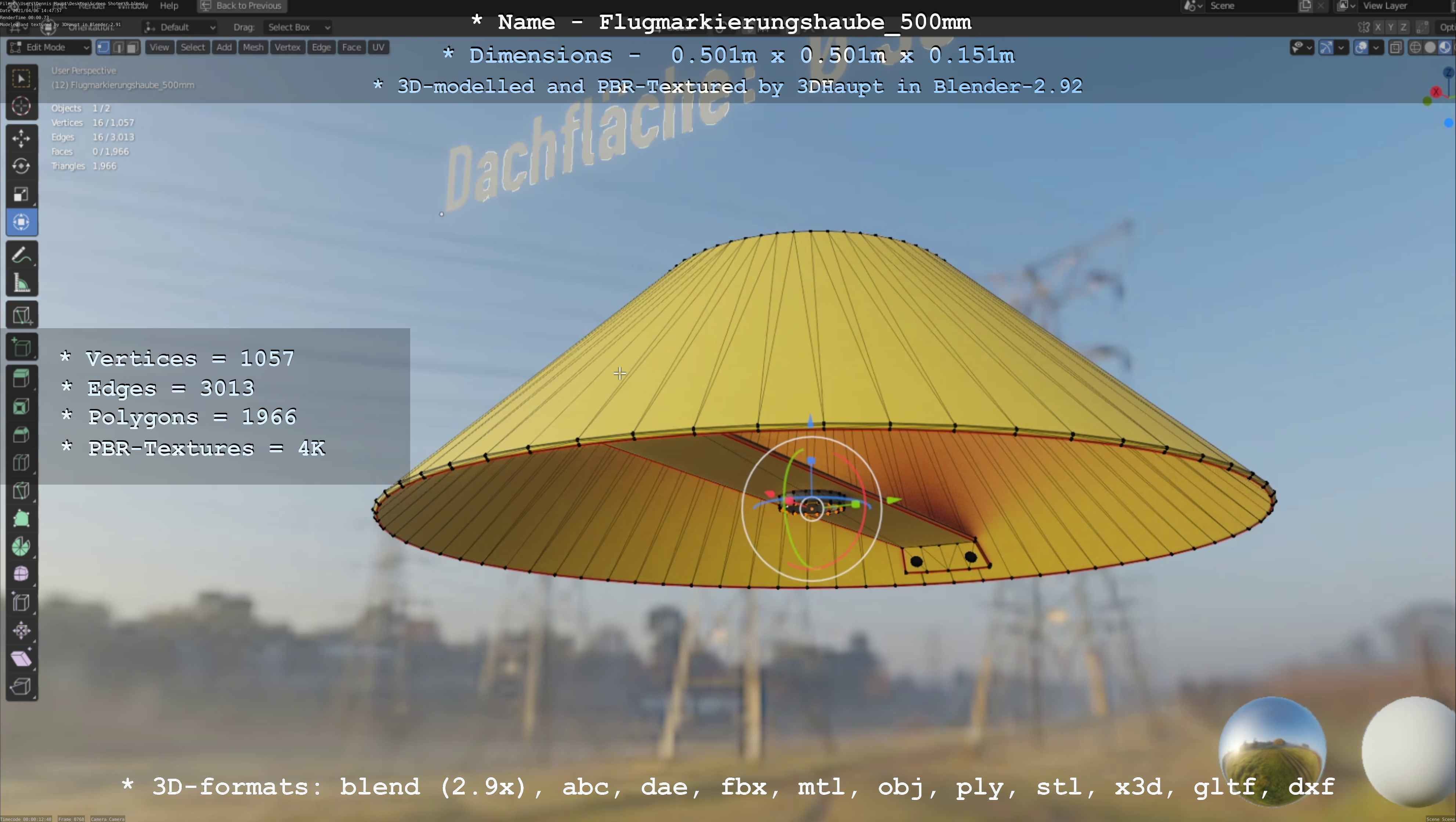 Flugmarkierungshaube 500mm Low-poly 3D model_102