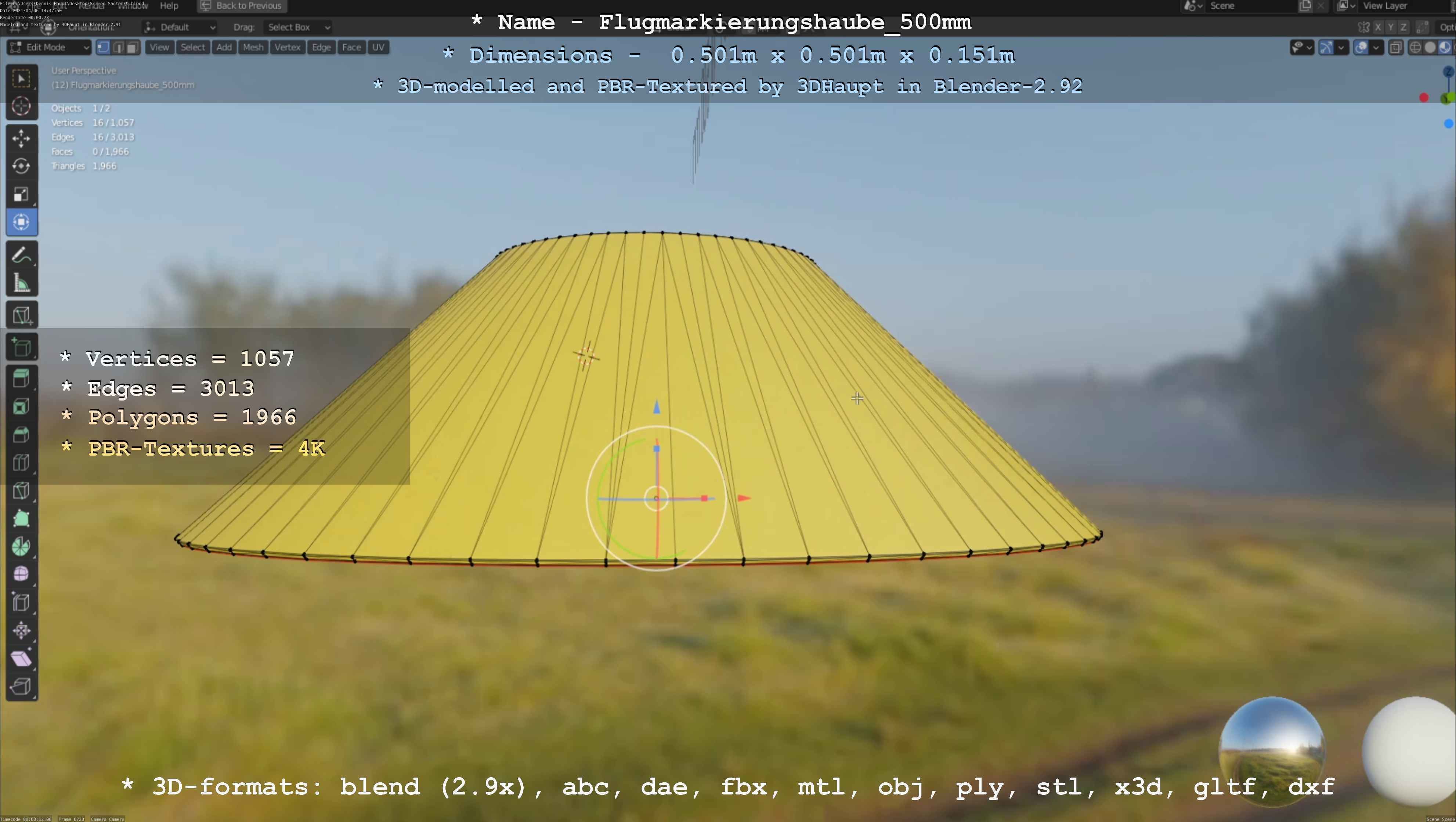Flugmarkierungshaube 500mm Low-poly 3D model_100