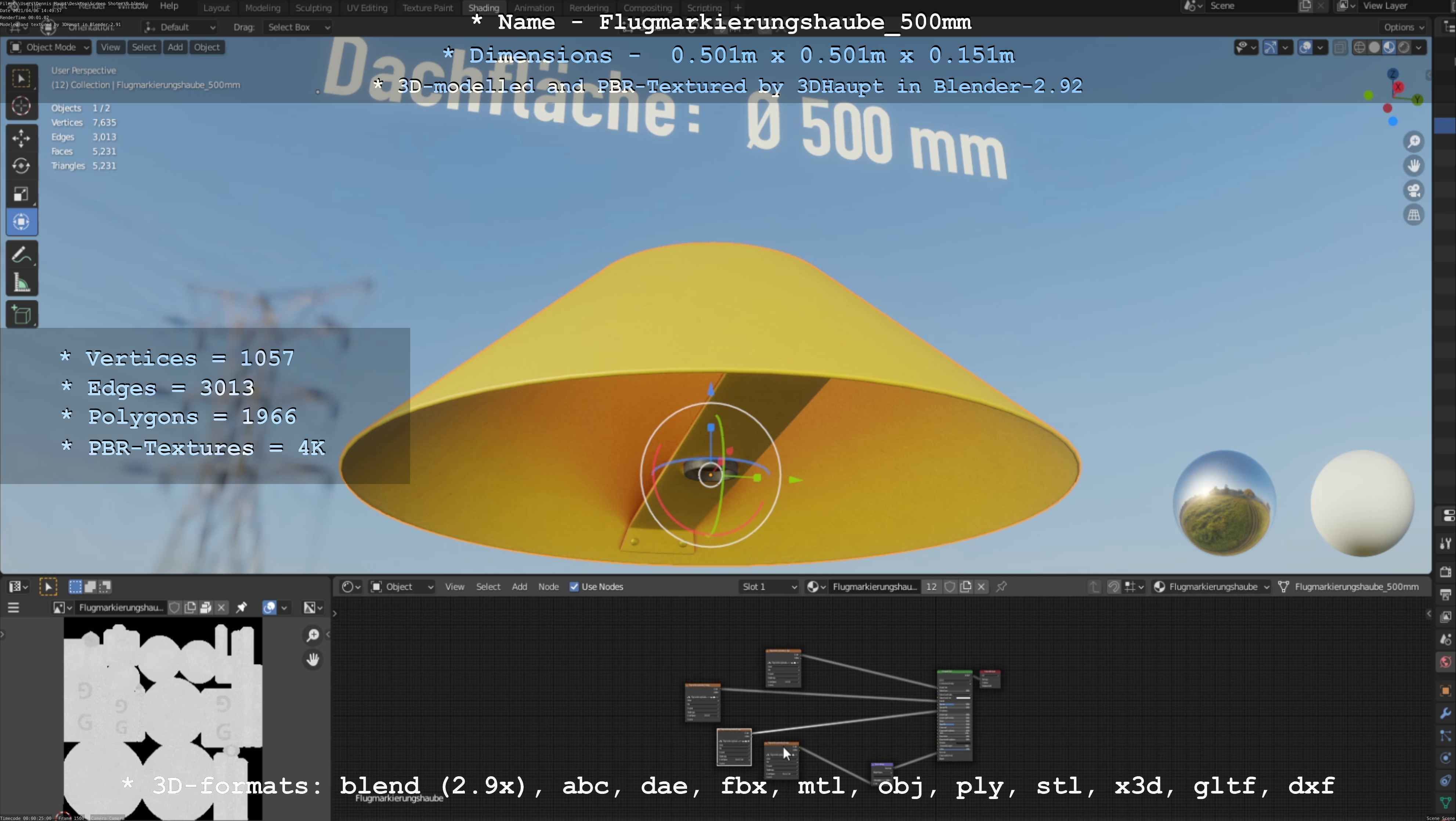 Flugmarkierungshaube 500mm Low-poly 3D model_14
