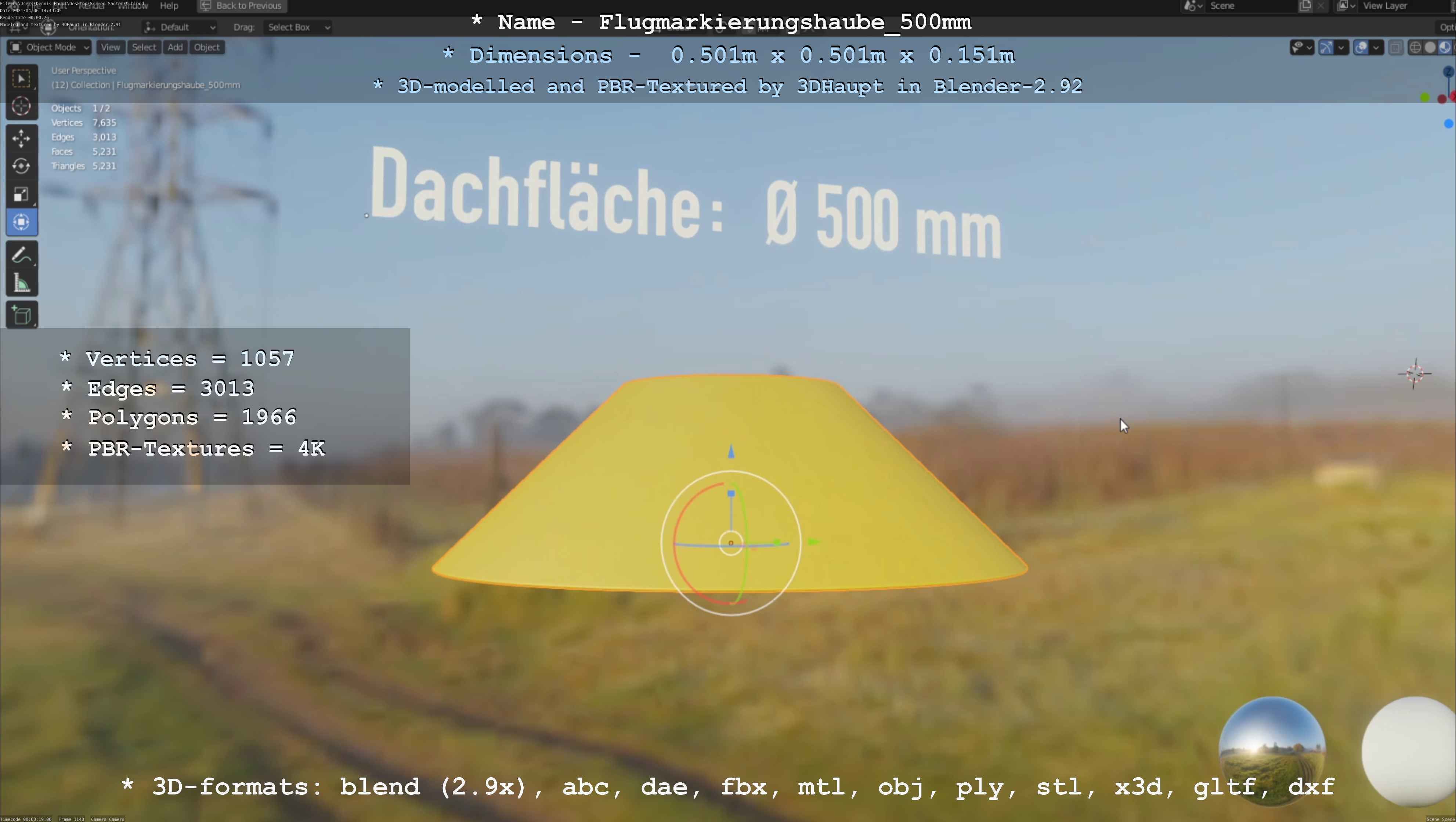 Flugmarkierungshaube 500mm Low-poly 3D model_33