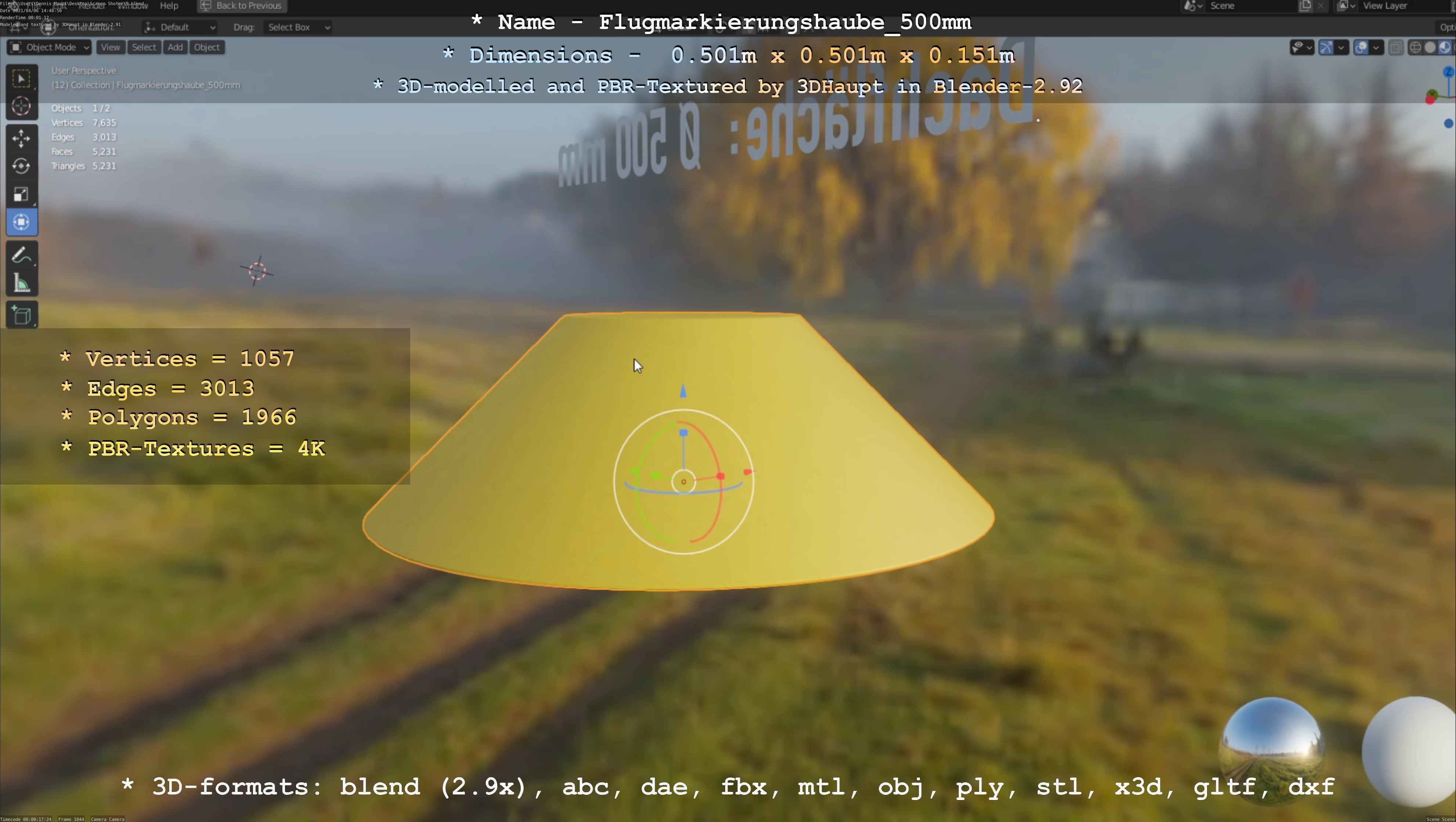 Flugmarkierungshaube 500mm Low-poly 3D model_95