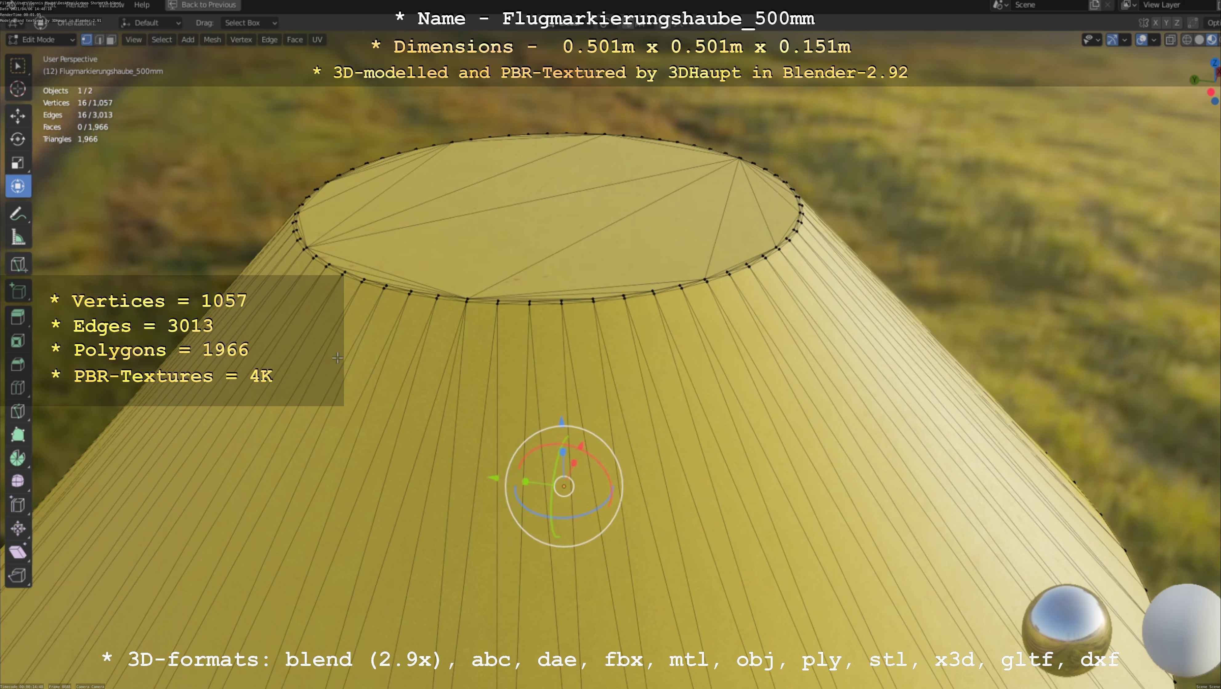 Flugmarkierungshaube 500mm Low-poly 3D model_110