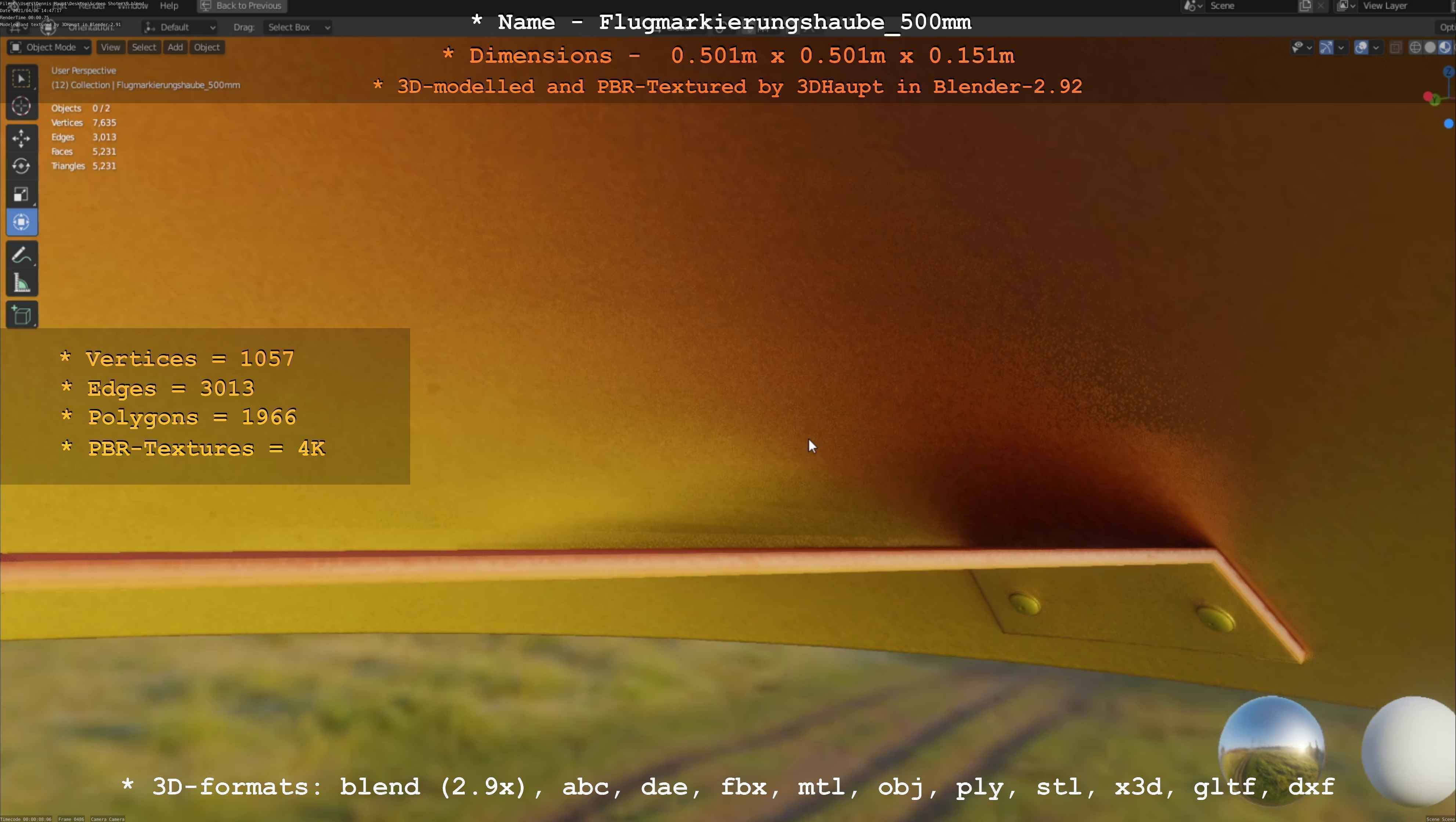 Flugmarkierungshaube 500mm Low-poly 3D model_85