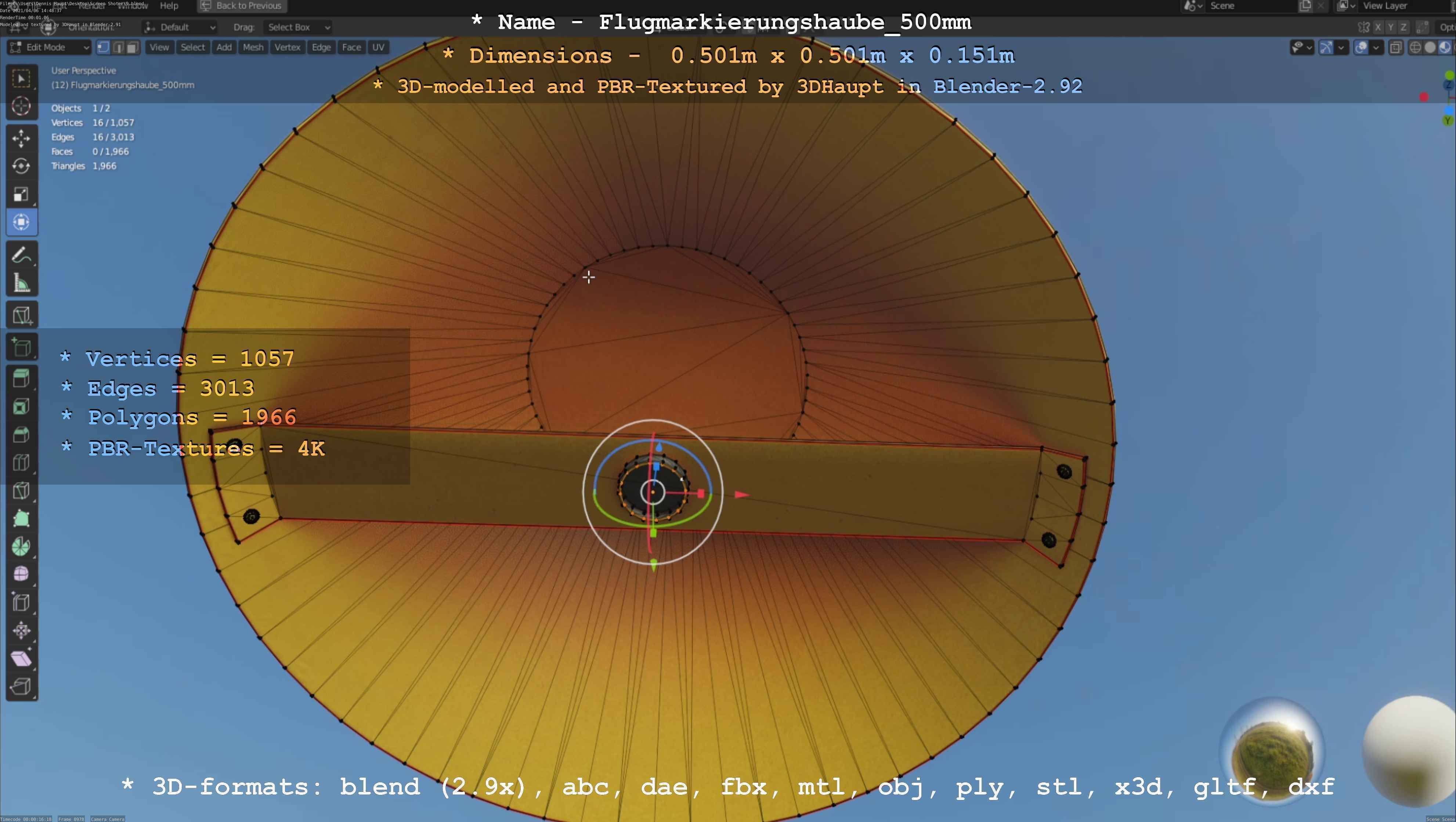Flugmarkierungshaube 500mm Low-poly 3D model_40